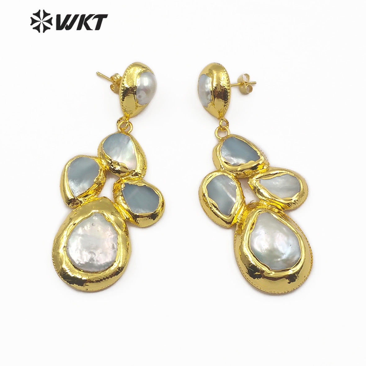 WT-E496 Gold Electroplated Pearl Jewelry for Wedding Jewelry Irregular Shape Pearl Drop Earring Freshwater Pearl Earring