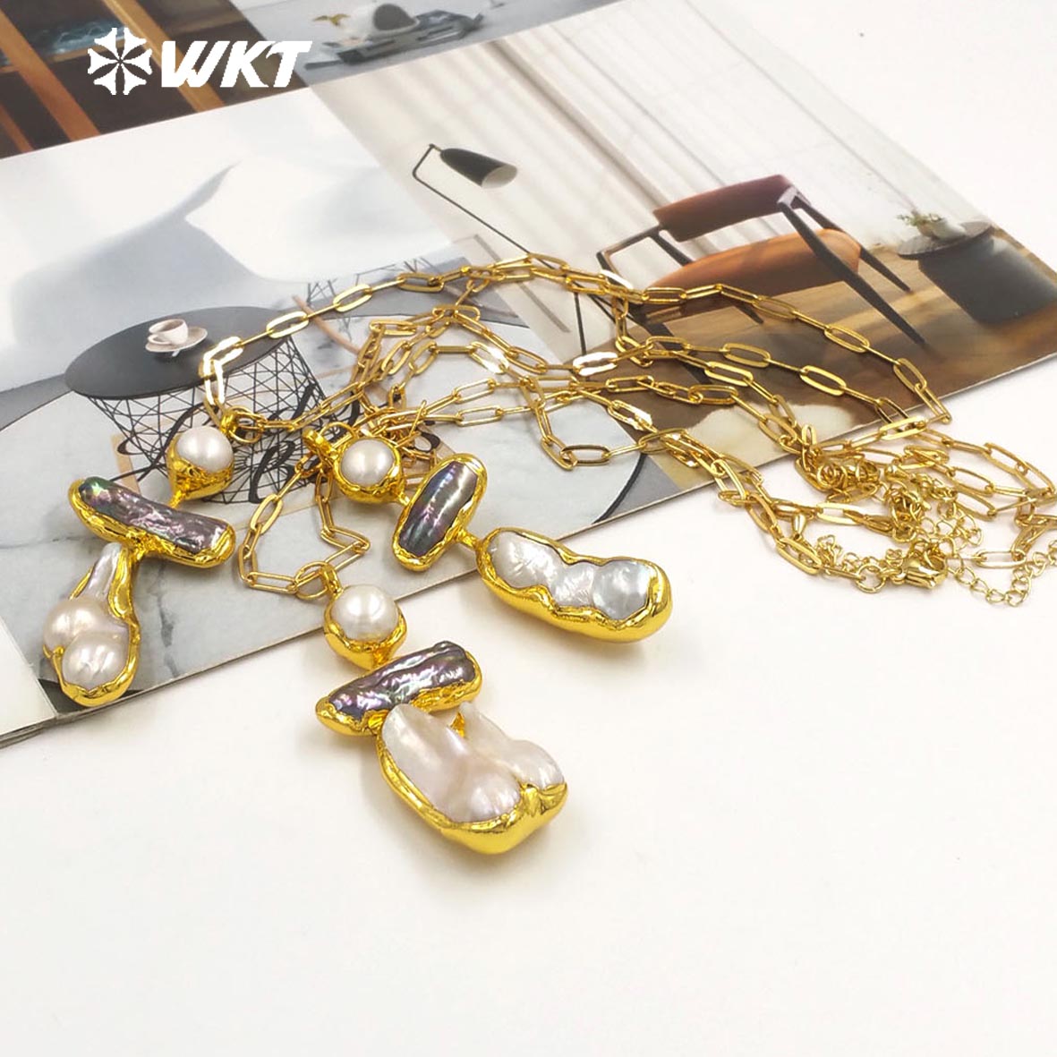 WT-JN335 18K Gold Electroplated Elegant Luxury Natural Irregular Freshwater Pearl Pendant Necklace Anniversary Jewelry