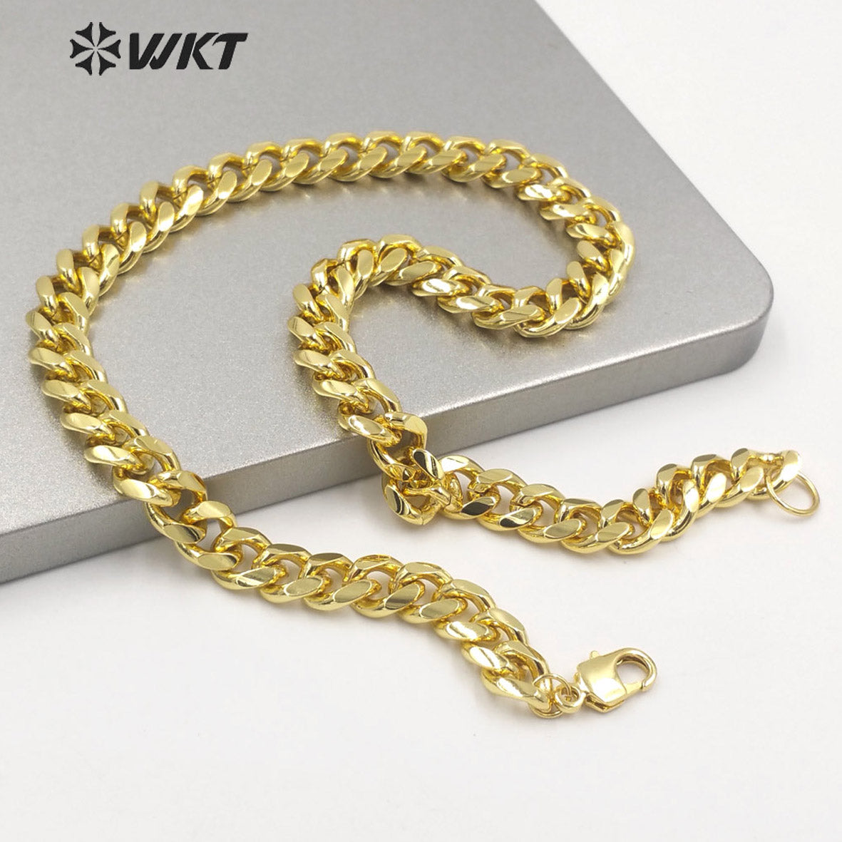 BFN015 WKT Newest Fashion 18k Real Gold Plated Alloy Metal Chain Necklace Big Chunky Faceted Finished Twisted Simple Chocker