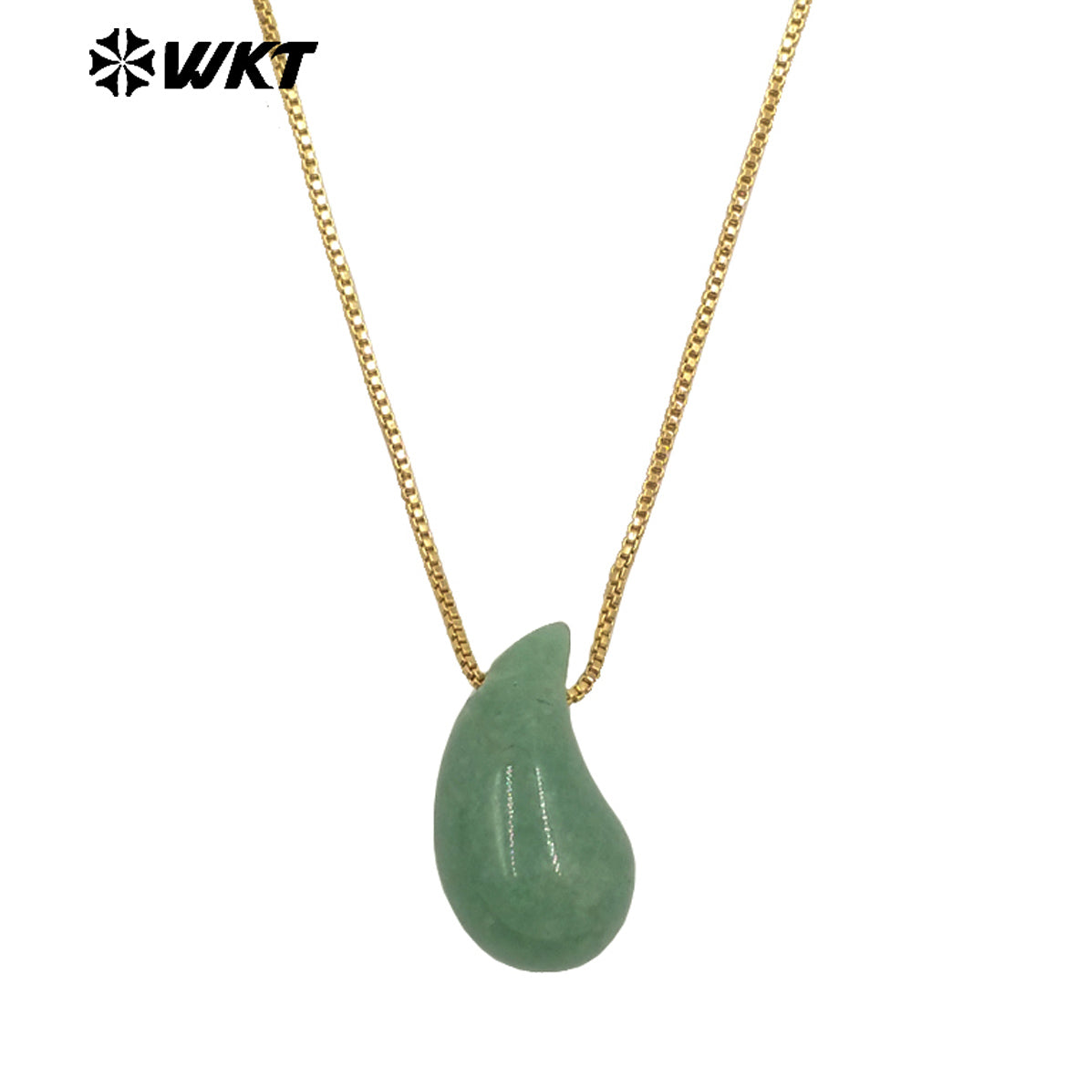 WT-N1483 WKT Wholesale New Design Natural Gemstone Necklace With Gold Color Tiny Chain Waterdrop Shape Female Birthday Jewelry