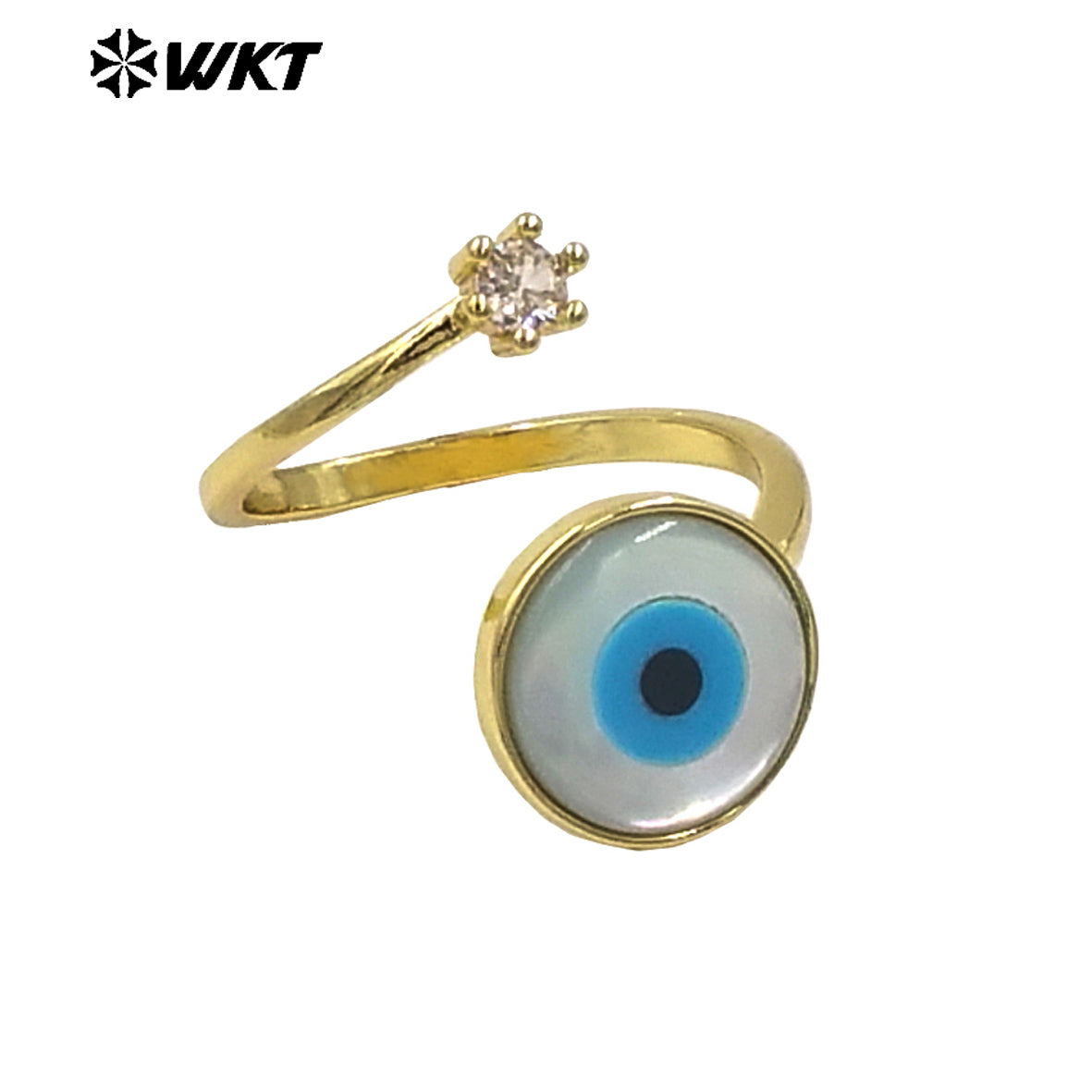 WT-MPR098 WKT New Design 18K Real Gold Plated Natural Round Shell Eye With Zircon Charms Fashion Lady Ring