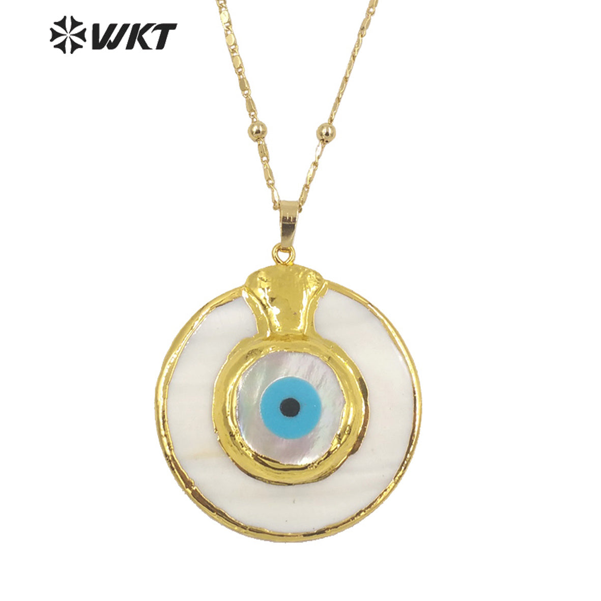 WT-JN171 Stylish Necklace Devil Eye Shell Pendant Necklace Circular Gold Electroplated Marine Life Jewelry Noble Shell Necklace