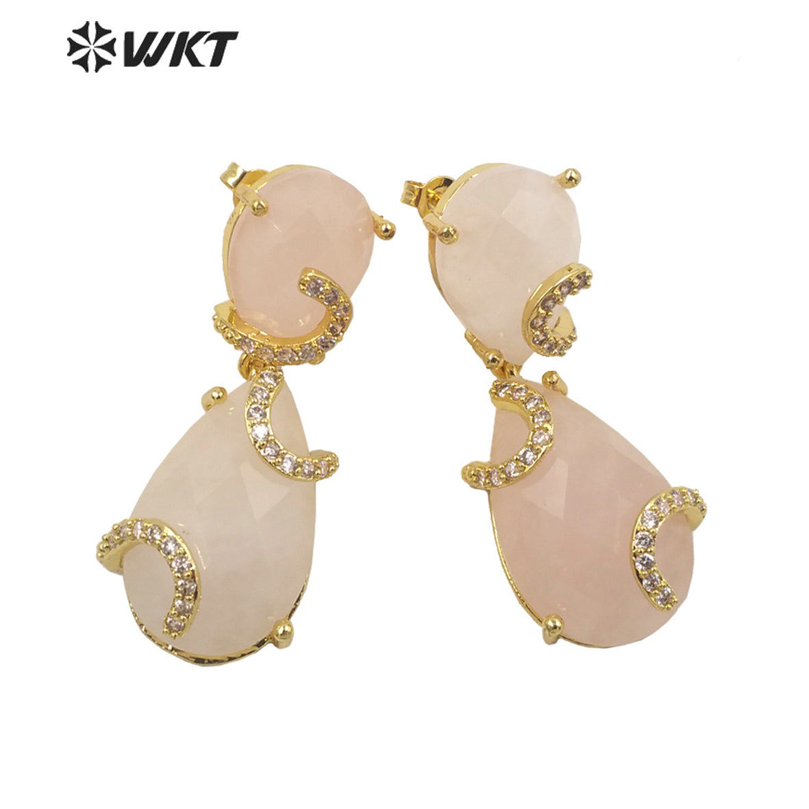 WT-E692 WKT New Design Colorful Spring Match Style Faceted Natural Stone Teardrop Earrings with Cubic Zircon Earrings for Party