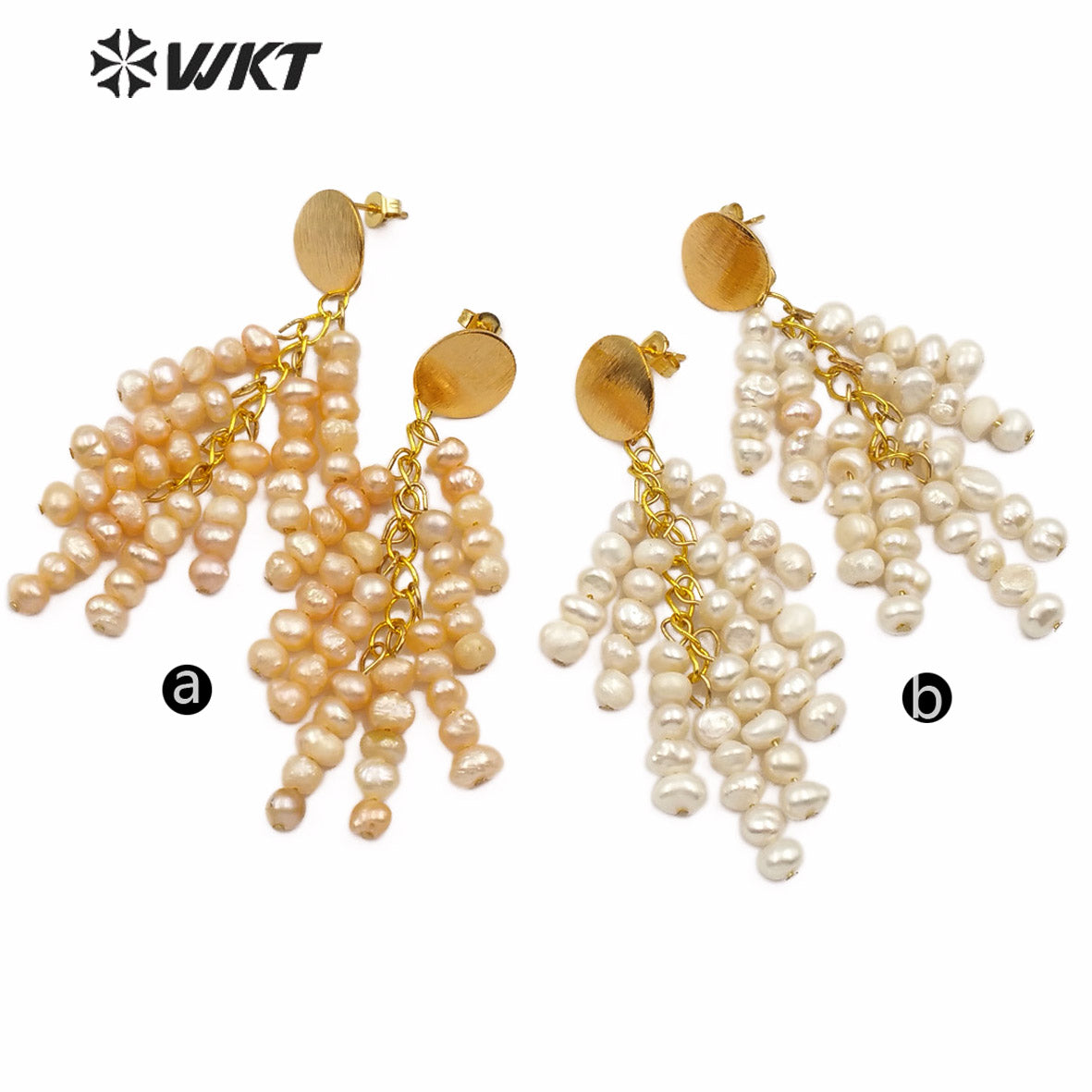 WT-E553 New Design Irregular Shape Pearl Earring With Pearls Strung in Tassels Size Jewelry Natural Freshwater Pearl Earring