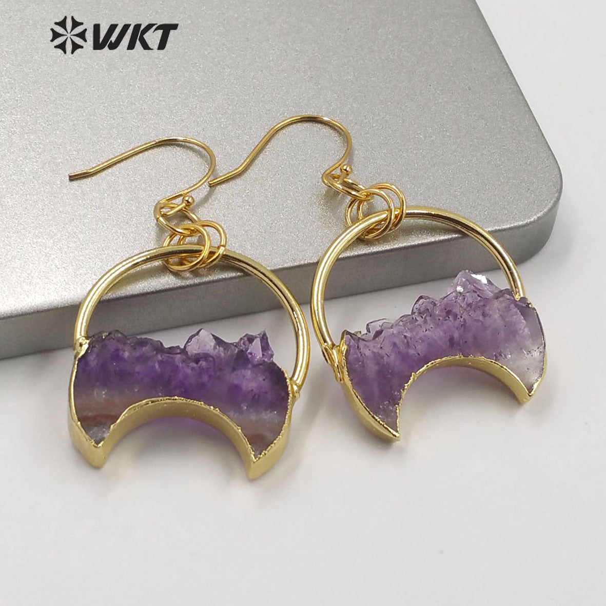 WT-E610 New Design Natural Crescent Amethyst Earring Fashion Charm Jewelry Amethyst Earring Gift for Women