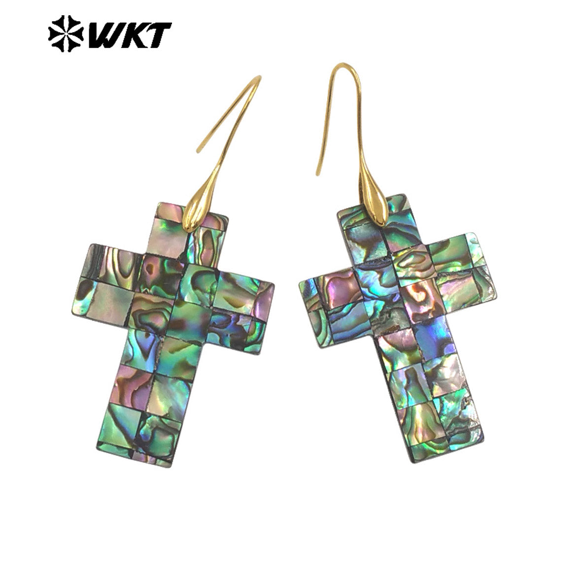 WT-MPE159 Hot Sales Romantic Style Natural Abalone Shell Earrings in Gold Plated Cross Heart Waterdrop Moon Shape Ladies Gift