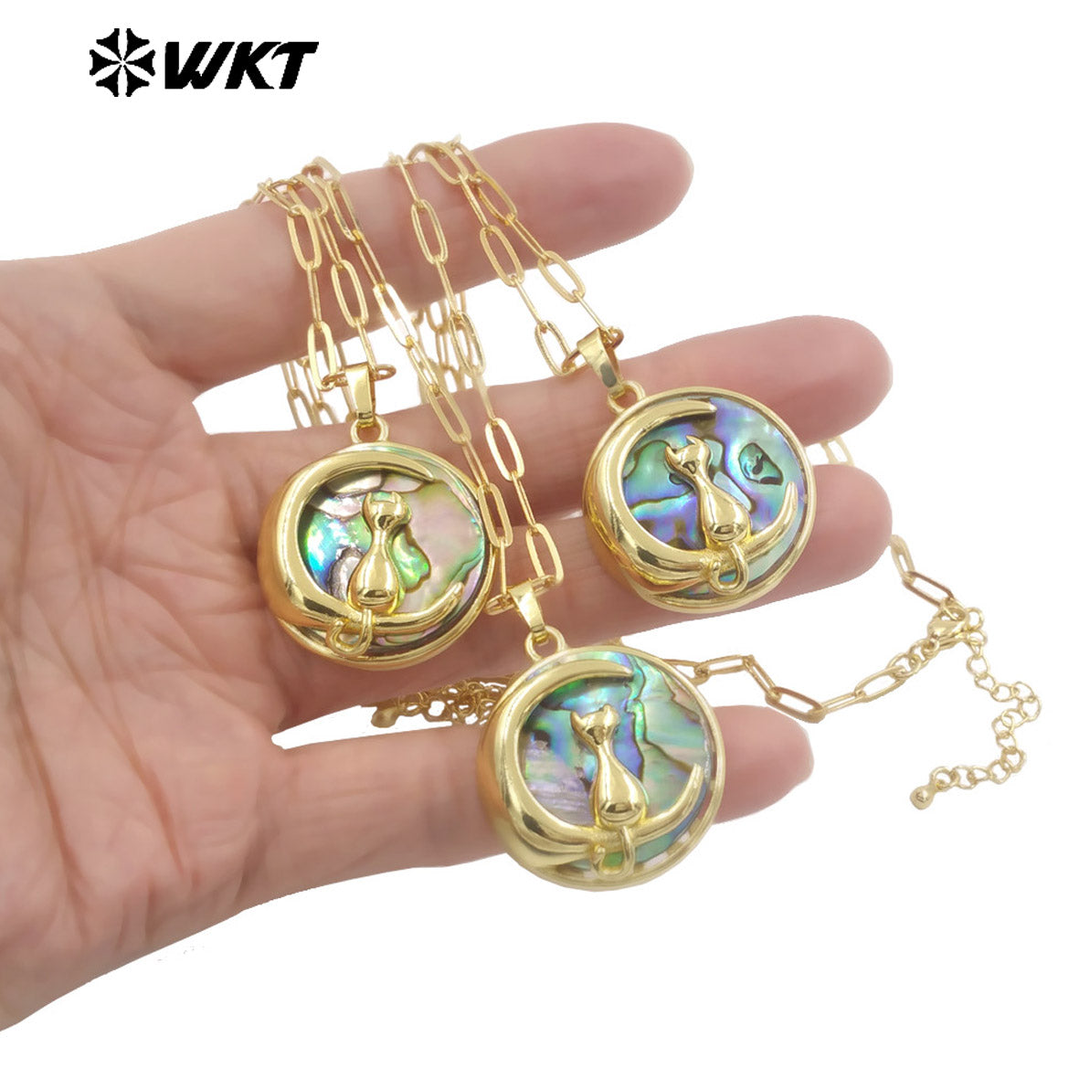 WT-JN332 High Quality Gold Plated Rectangle Chain With Natural Abalone Shell Round Pendant Necklace For Ladies Vintage Jewelry