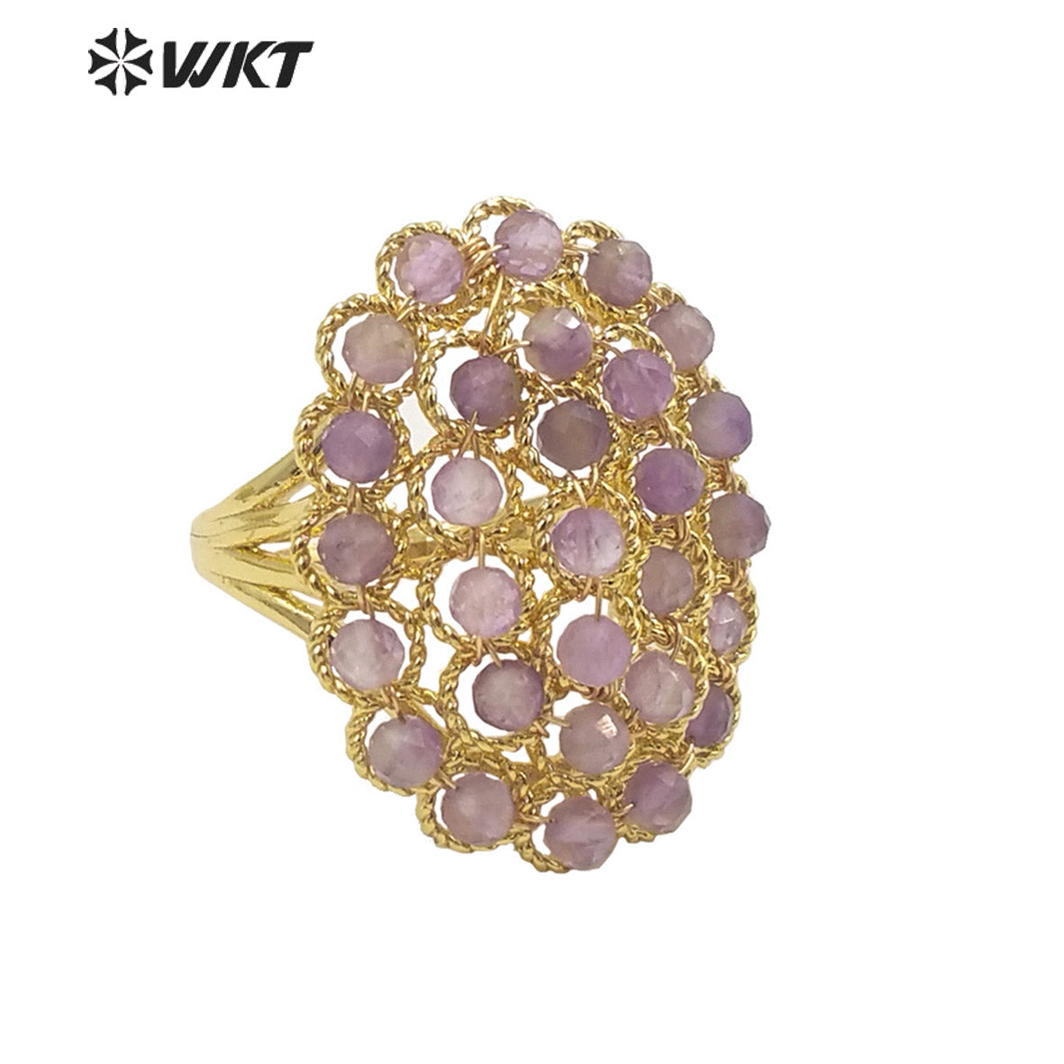 WT-R451 INS Summer Design Handmade Wire Wrapped Beads Ring 18k Gold Plated Tiny Stone Beads Jewelry Ring for Women