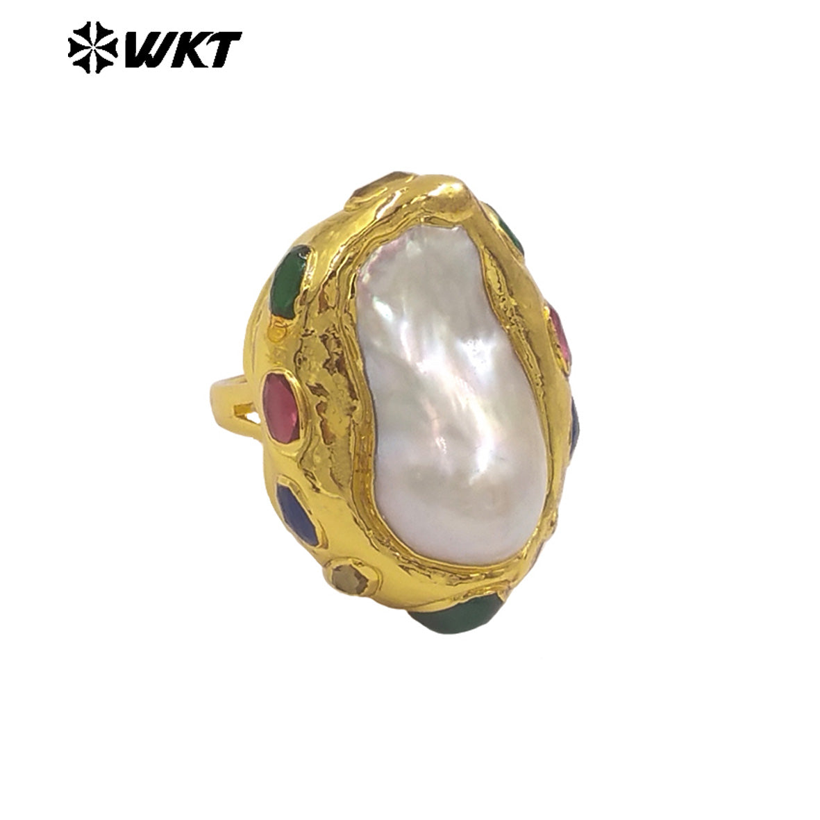 WT-MPR145 Amazing Luxury Gold Plated Random Shape Baroque Pearl With Natural Jade Rings Ladies Resist Tarnishable Jewelry Gift