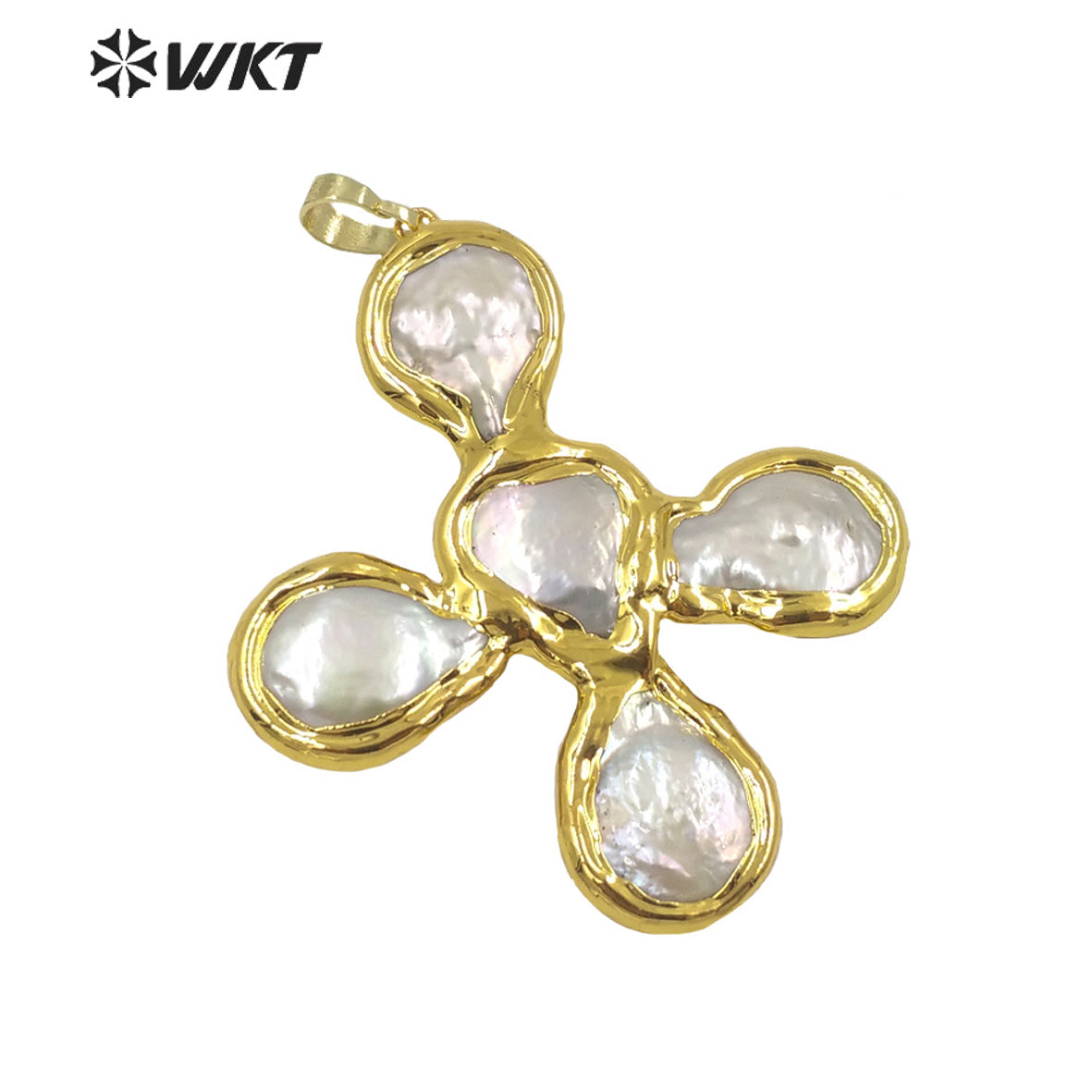 WT-JP273 Wholesale Fashion Gold Electroplated Natural Freshwater Pearl Pendant Women Irregular Pearl Cross Shape Pendants