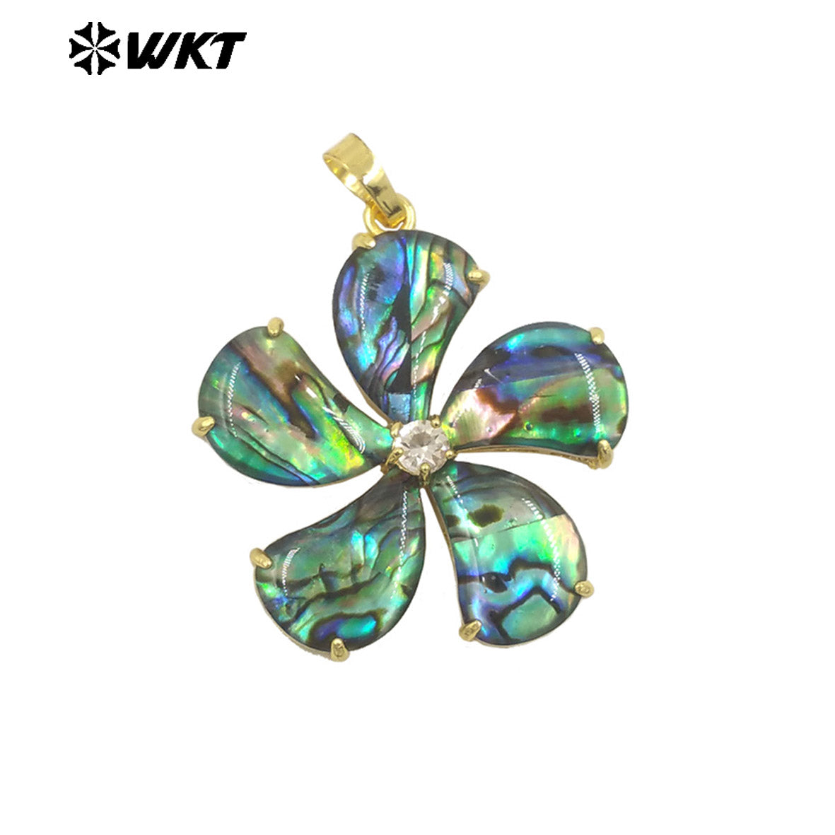 WT-JP403 Beautiful Fashion Gold Plated Flower Shape Pendant Natural Abalone Shell With Little Zircon for Ladies Jewelry Making