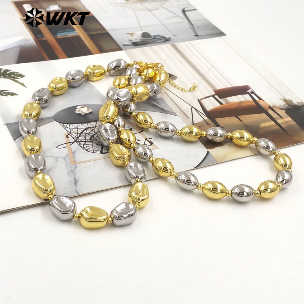 WT-JFN29 High Quality 18K Gold Plated and Silver Round Irregular Natural Brass Beads Exquisite Necklace for Women As Party Dress