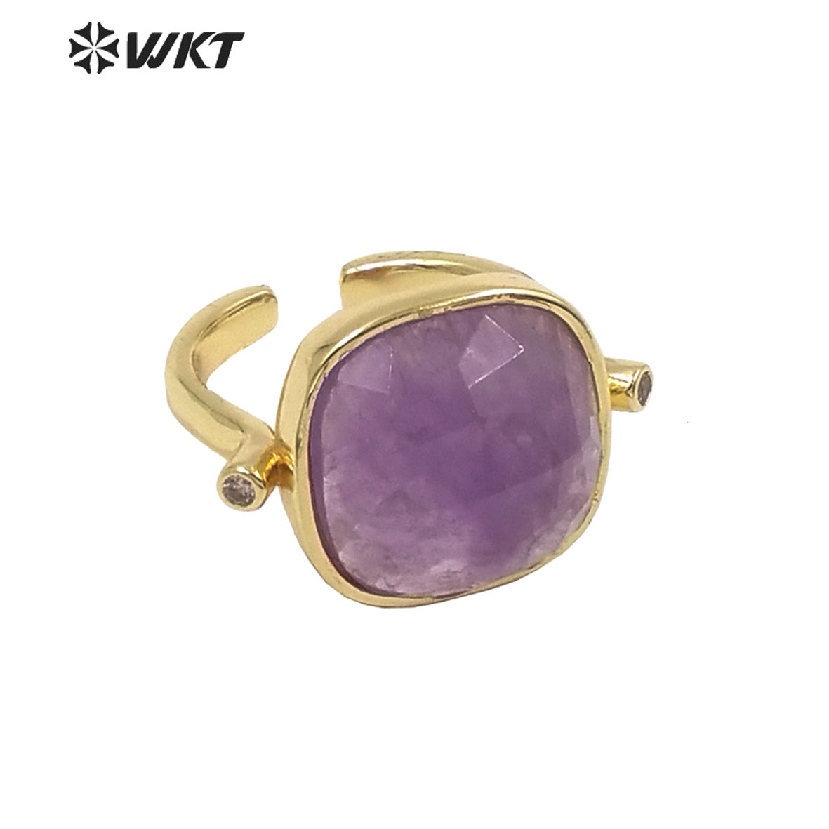 WT-R427 WKT Newest Elegant Square Faceted Gemstone Ring 18k Real Gold Plated Resist Tarnishable Birthday Stone Ring