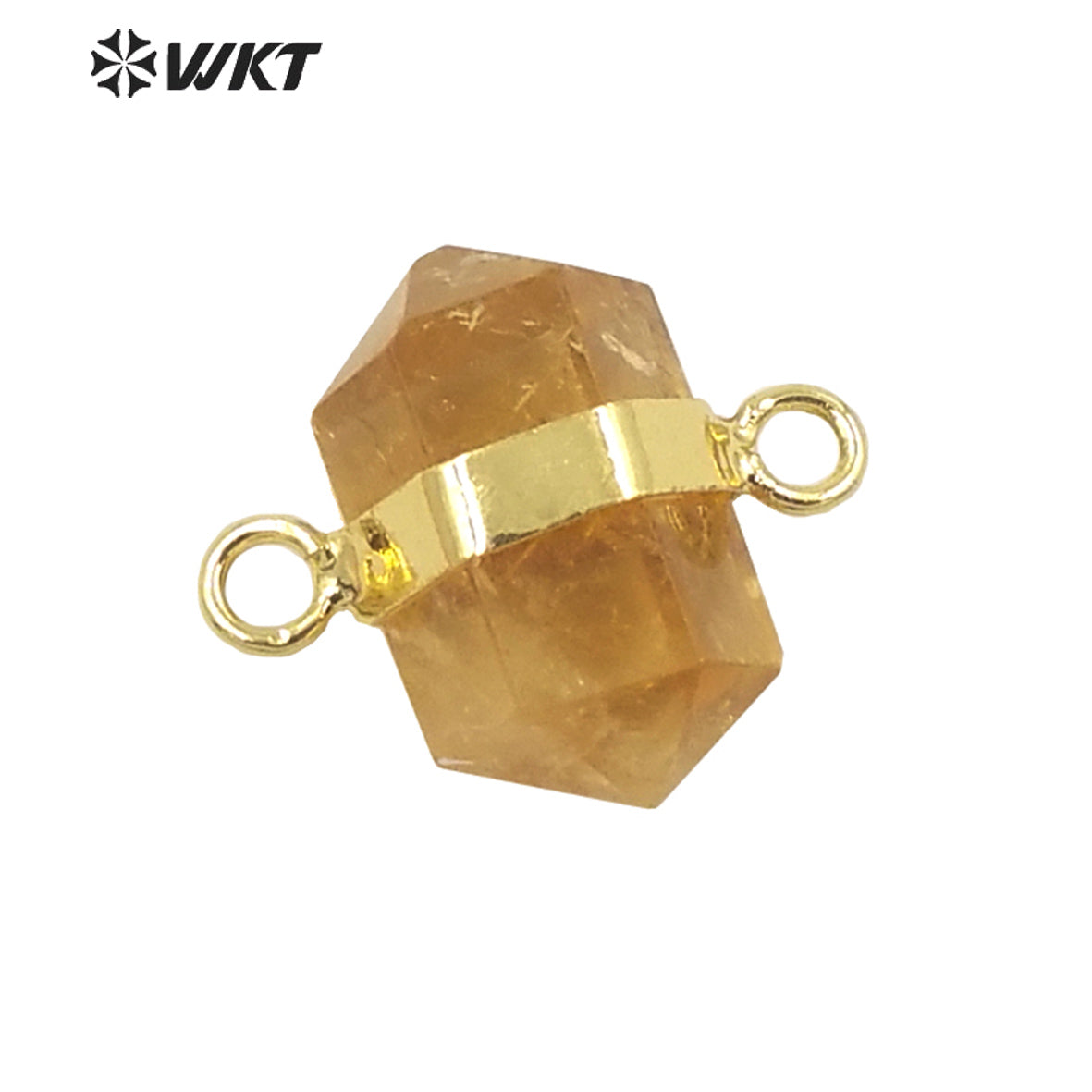 WT-P1764 Simple Cute Crystal Pendant Double Loops Bullet Shape Hexagonal Natural Stone Pendant Amethyst Citrine Pink Quartz