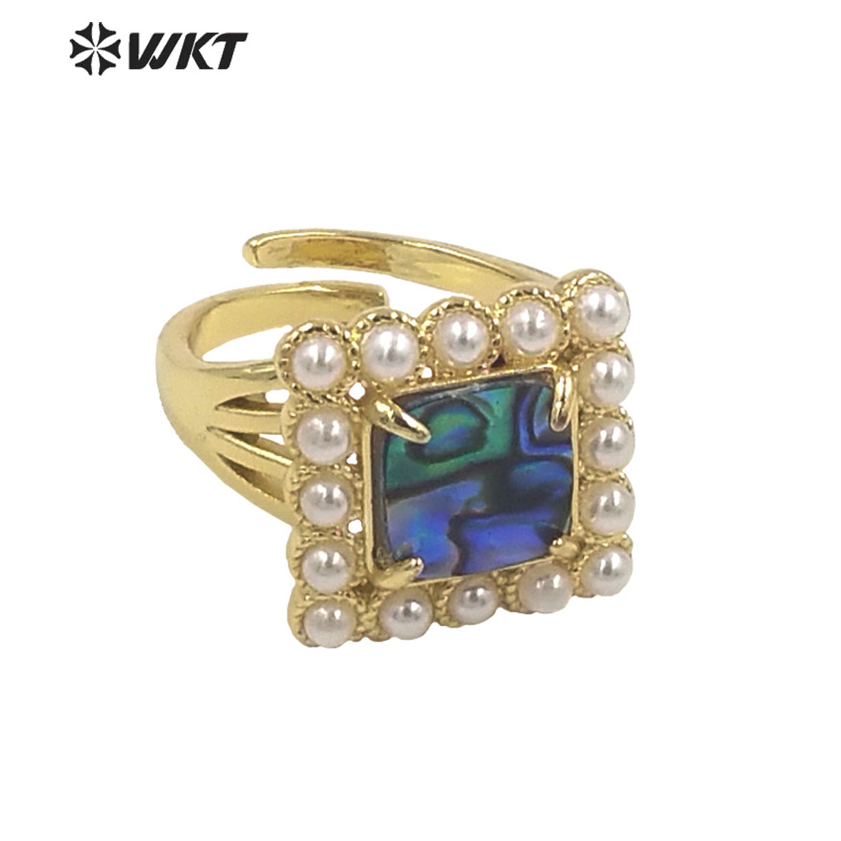 WT-MPR078 Vintage Bohemian Office Style Natural Square Shell With Artificial Pearl Women Ring for Gift