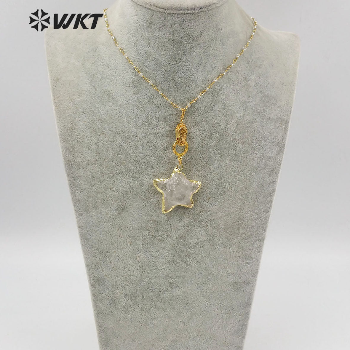 WT-N1214 Natural Raw Crystal Quartz Necklace Lady Fashion Jewelry Star Shape Crystal Necklace With Magnet Buckle