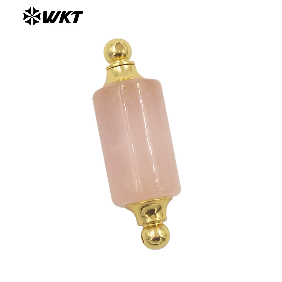 WT-P1981 Wholesale Newest Double Loops Round Cube Natural Rose Quartz Precious Stone Bottle Necklace Connector