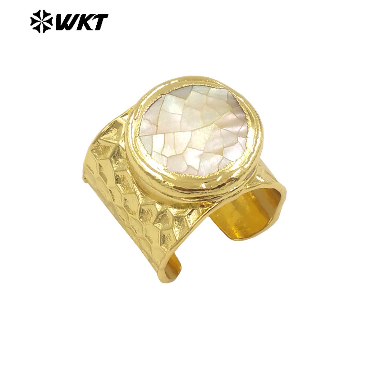 WT-MPR111 on Sale Uniquely Designed Unisex 18K Gold Plated Round Crack Adjustable Shell Wide Ring Jewelry Accessory for Party