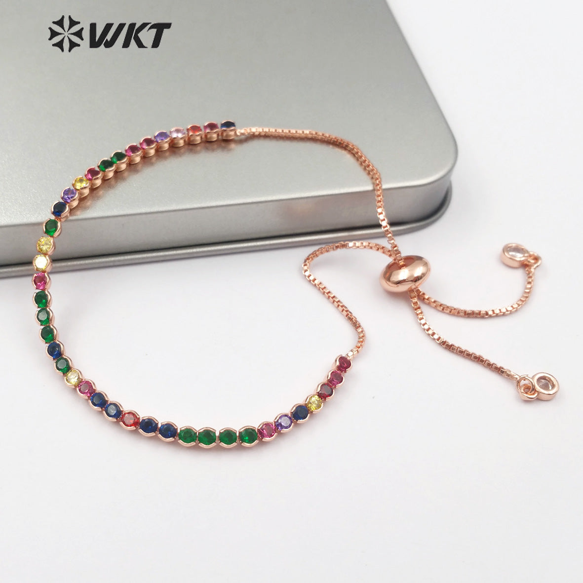 WT-MB109 New Arrival Special Design Women Vogue Jewelry Multi Colors Cubic Zirconia Pave Fashion Chain Bracelet Jewelry