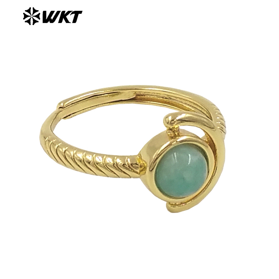 WT-R540 Newest Delicate Tiny Round Natural Stone Women Birthday Ring in Open Size With 18k Gold Plated