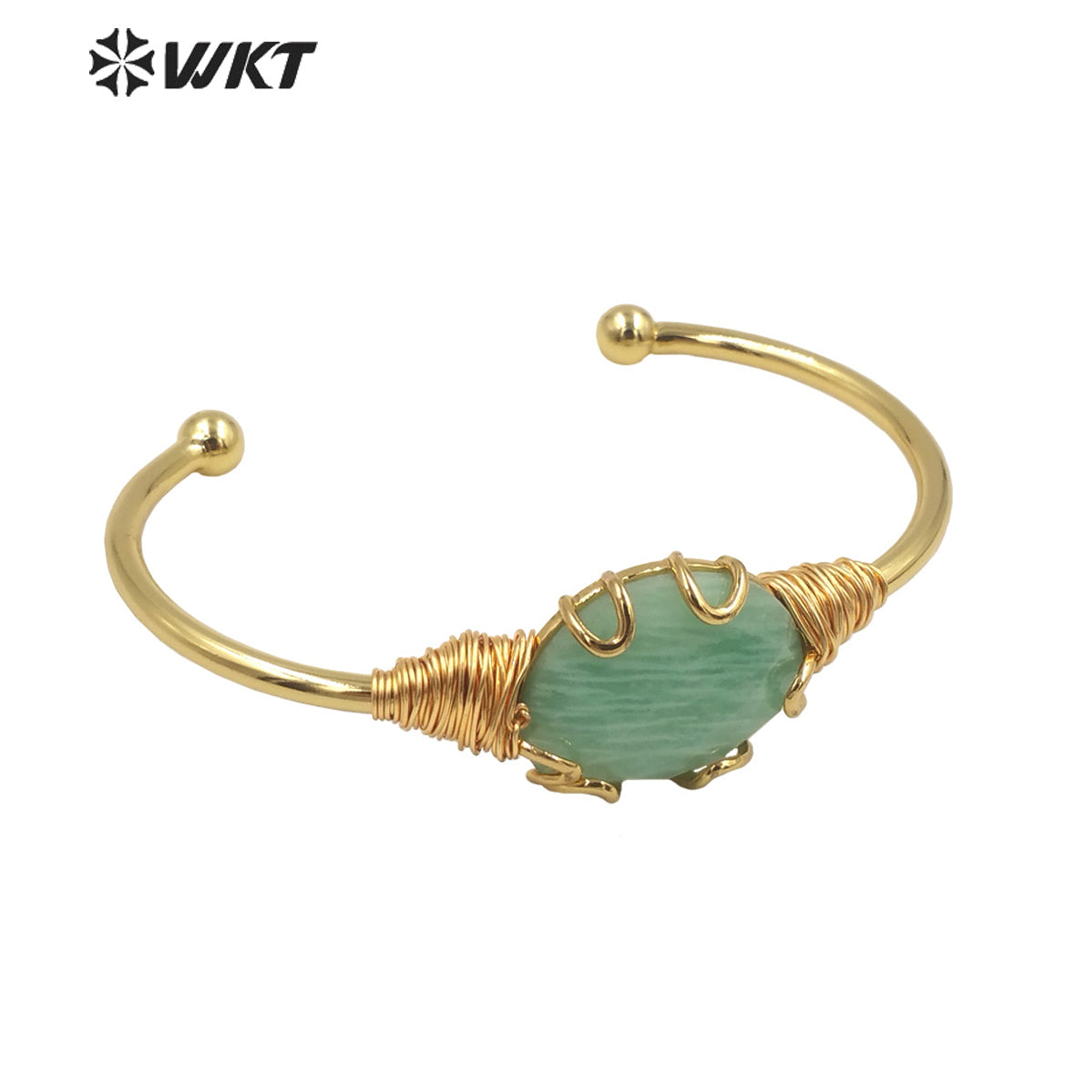 WT-B644 WKT Lovely Fashion Design Trendy Gift for Women Gemstone 18k Plating C Shaped Natural Colorful Gemstone Bracelets