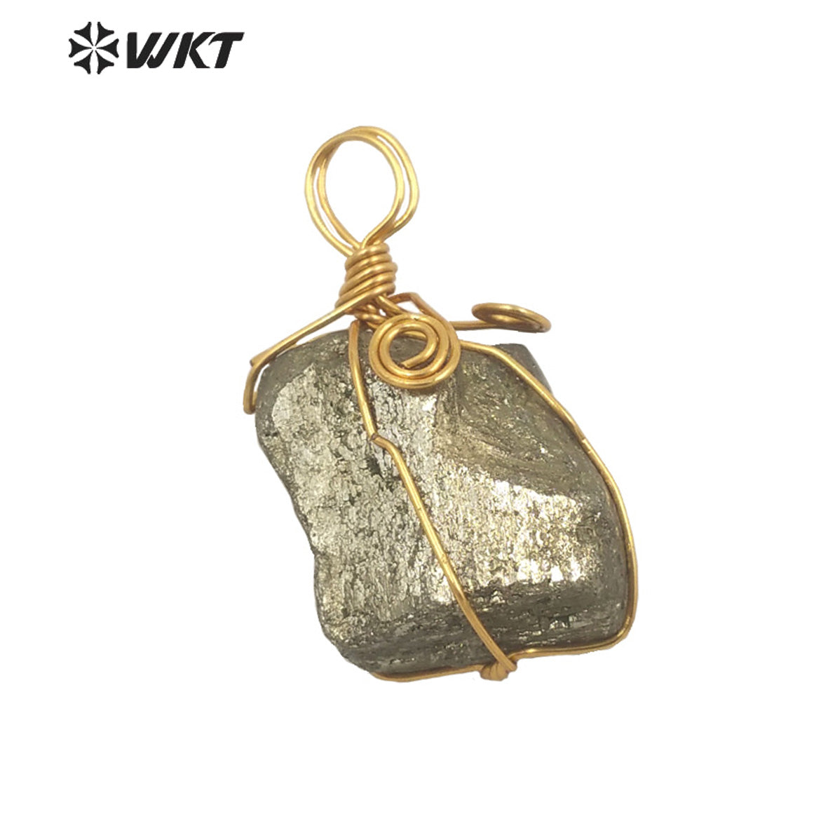 WT-P1767 Original Design Gold Plated Brass Wire Wrapped Pyrite Pendants Natural Stone Necklace Pendant Women Jewelry Making Gift
