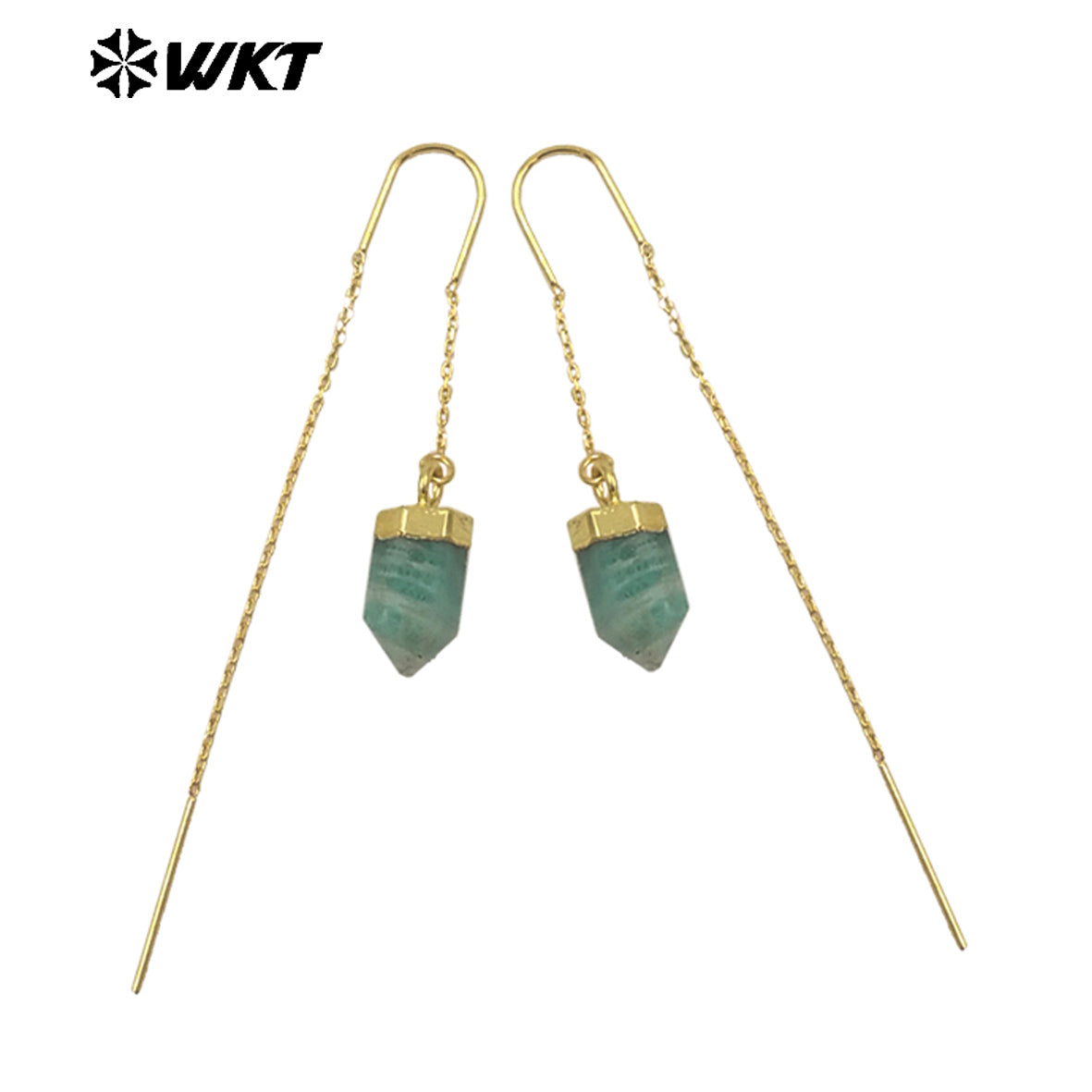 WT-E786 High Quality Delicate Gemstones Amethyst Stone With Gold Plated Geometric Hexagon Bullet Earrings Ladies Lovely Jewelry