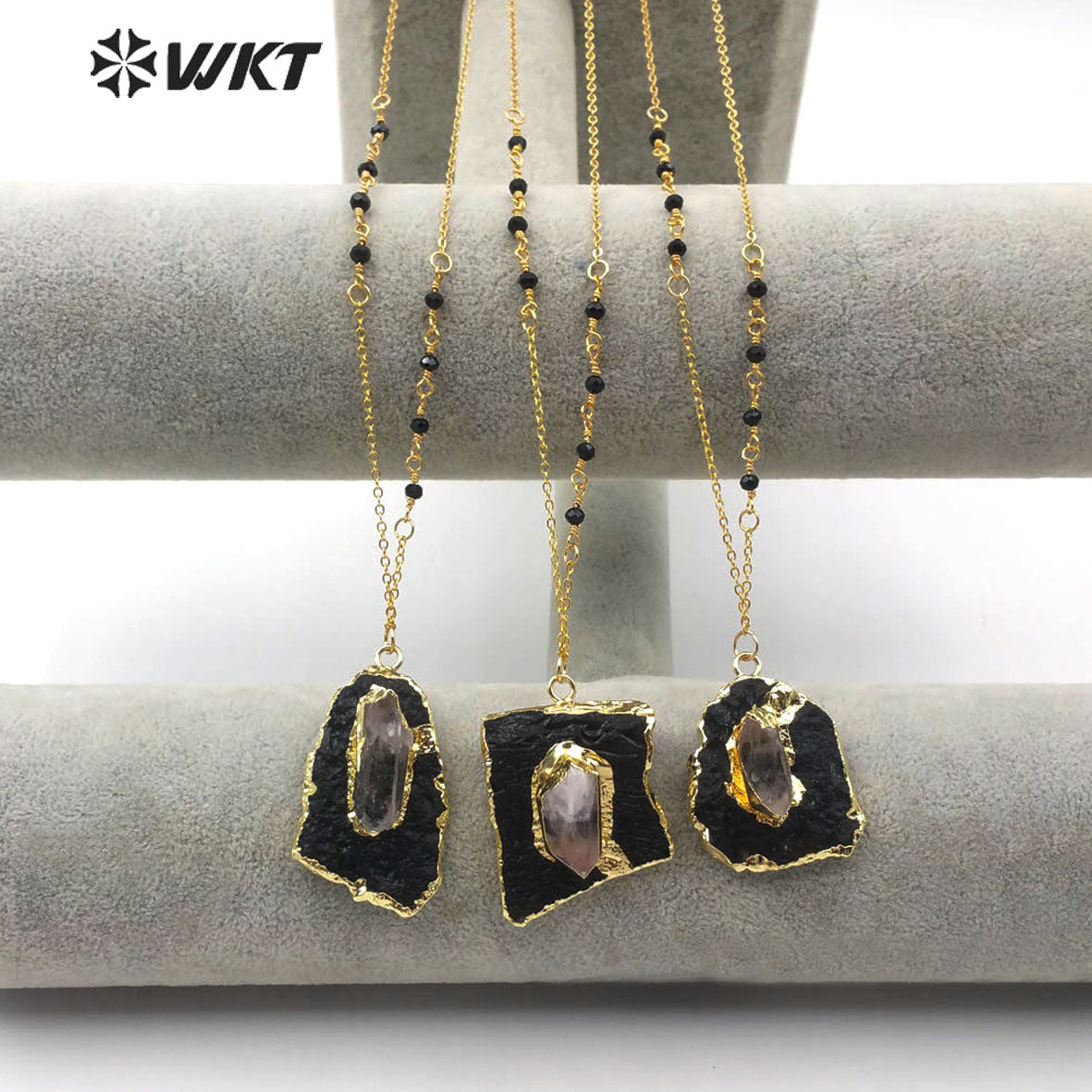 WT-N1166 Wholesale New Design Natural Black Tourmaline Pendant Necklace Natural Stone Necklace Irregular Shape Women Necklace