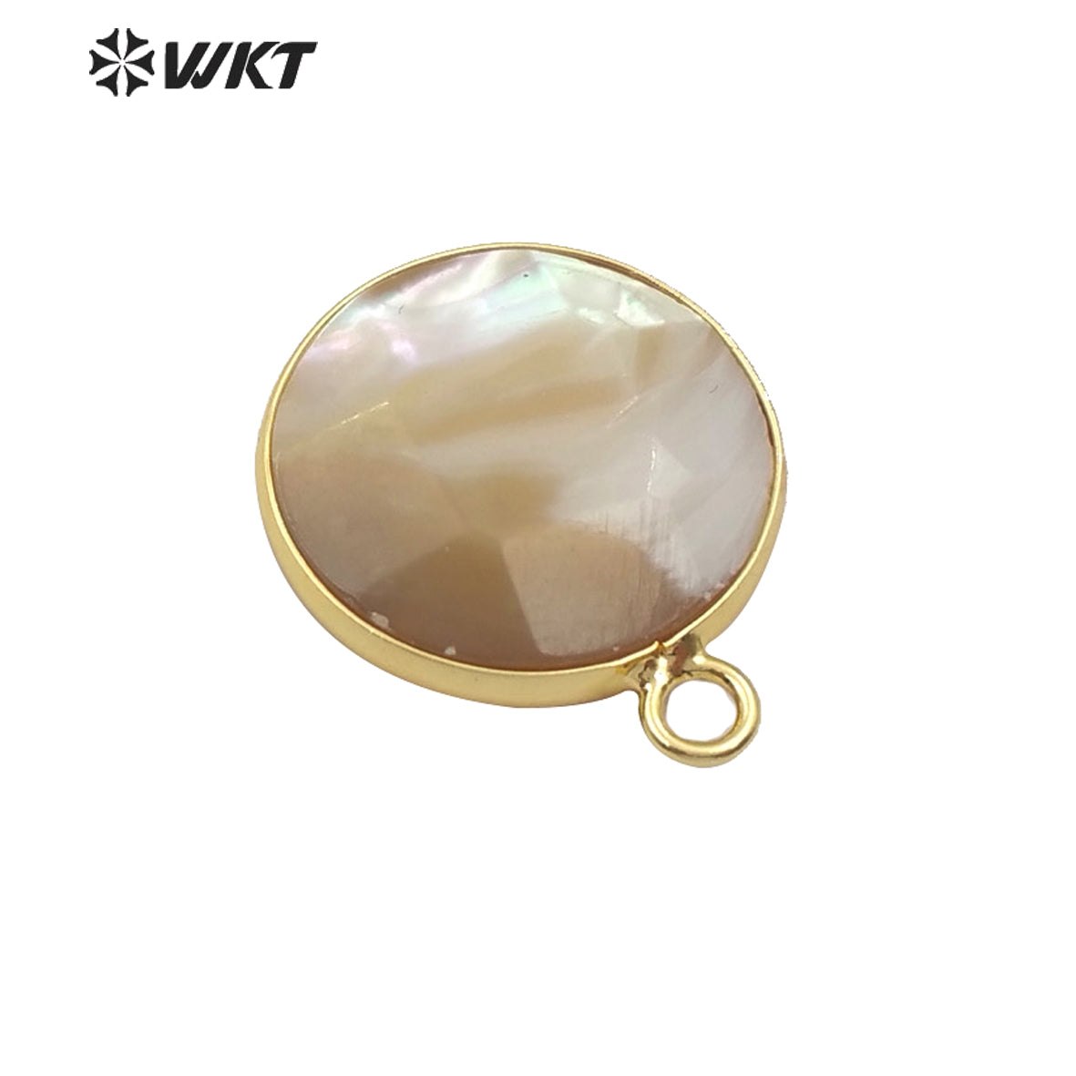 WT-JP182 Hot Sales Round Bezel Setting Shell Pendant 18k Gold Plated Stylish Women Charm Jewelry Natural Gold Shell Pendant
