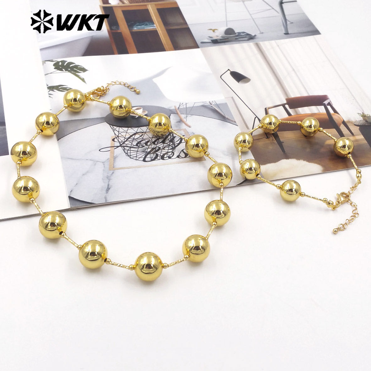 WT-JF350 Wholesale New Hand Craft Strand Round Brass Beads Connect Chain Bracelet for Women