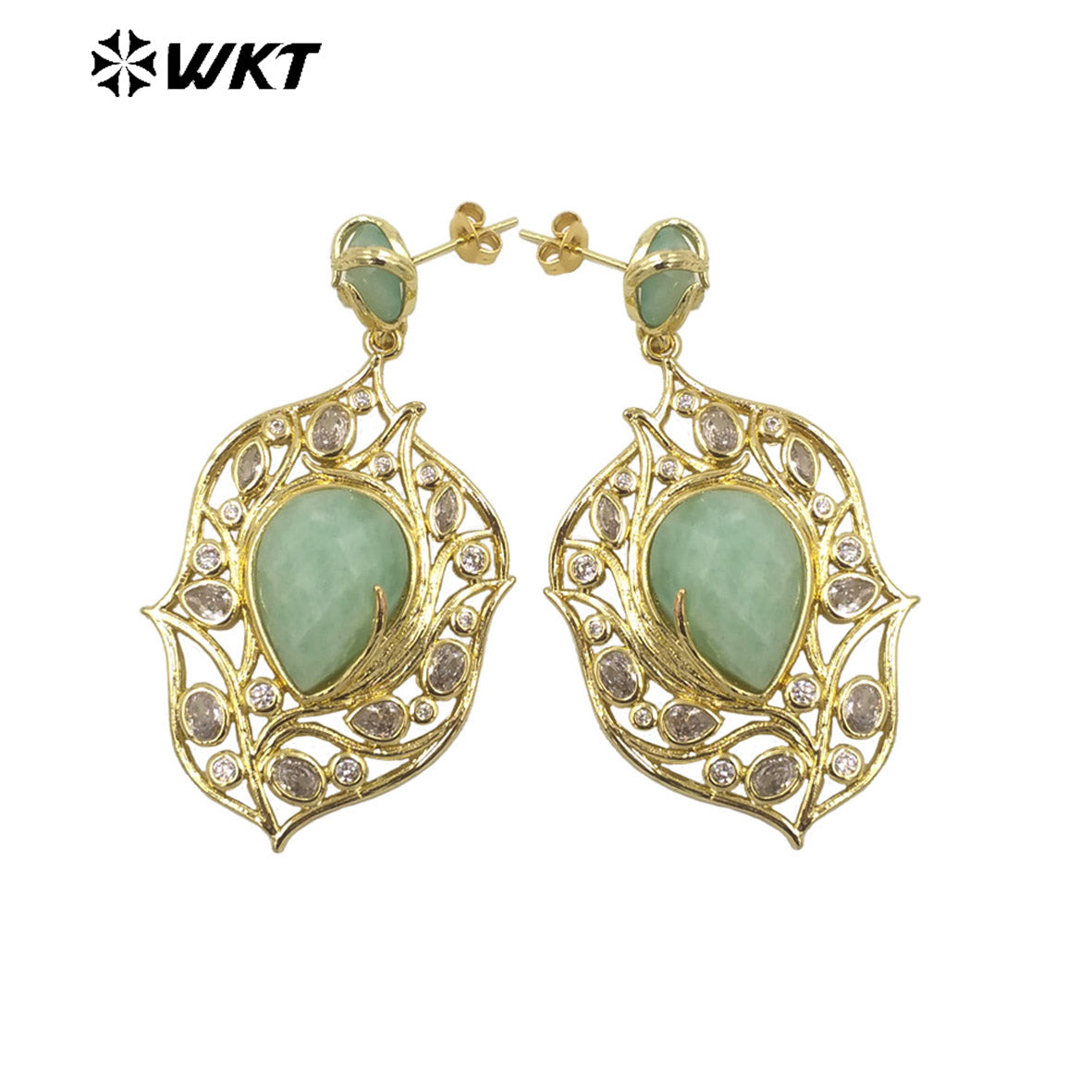 WT-ME090 Wholesale Fashion 18k Real Gold Plated Resist Tarnishable Gemstone Women Earrings for Vacation Earrings Studs
