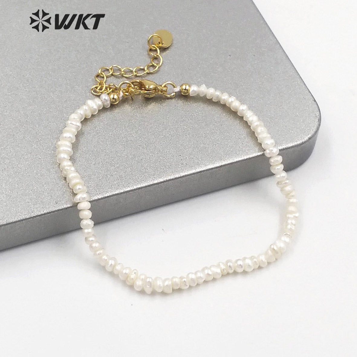 WT-MPB069 Amazing Tiny Potato Shape Freshwater Pearl Bracelet Simple Elegant Hand Strand Gorgeous Pure Pearl Bracelet with Chain