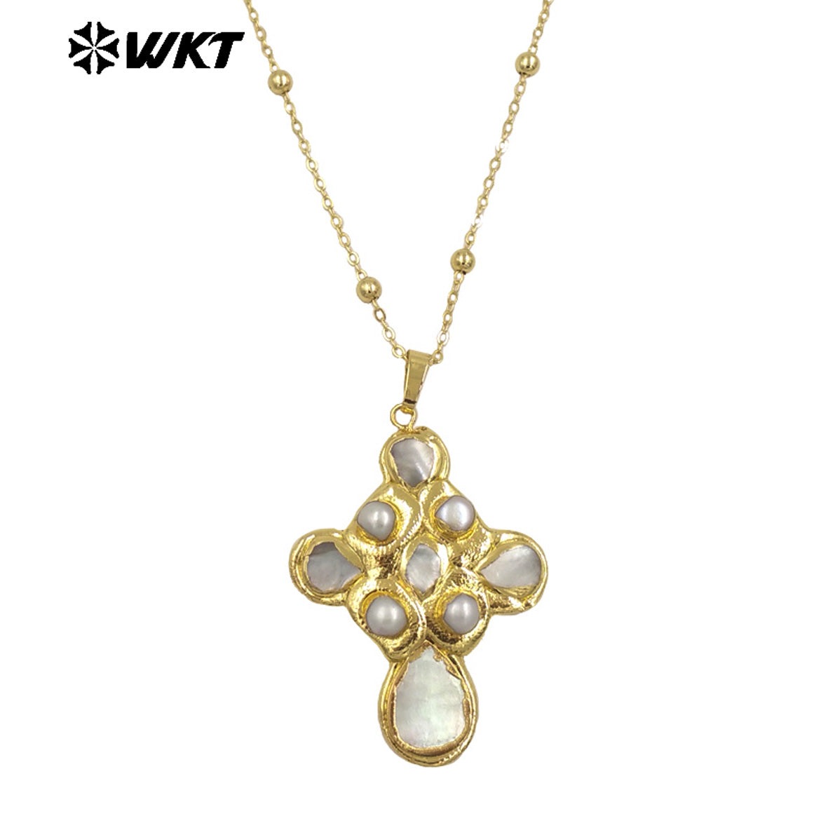 WT-JN297 Brand New Product Elegant 18K Gold Plated Pearl Turquoise Cross Unisex Pendant Necklace Fashion Jewelry Accessories