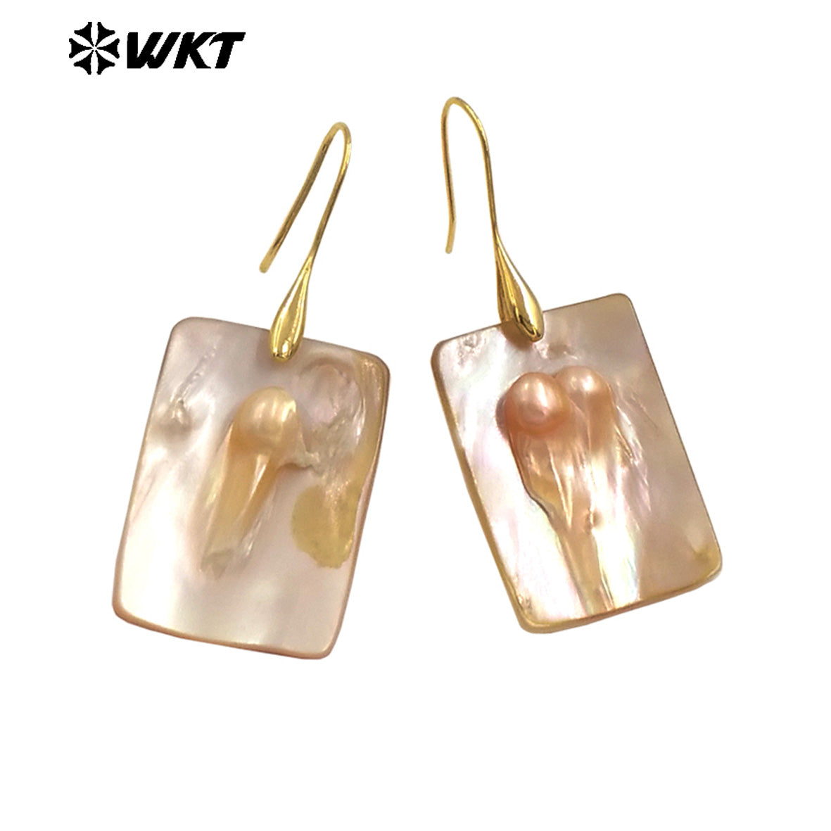 WT-MPE156 High Quality Mother Of Pearl Shell Women Earrings Waterdrop Square Round Shape Gold Color Elegant Style for Gift