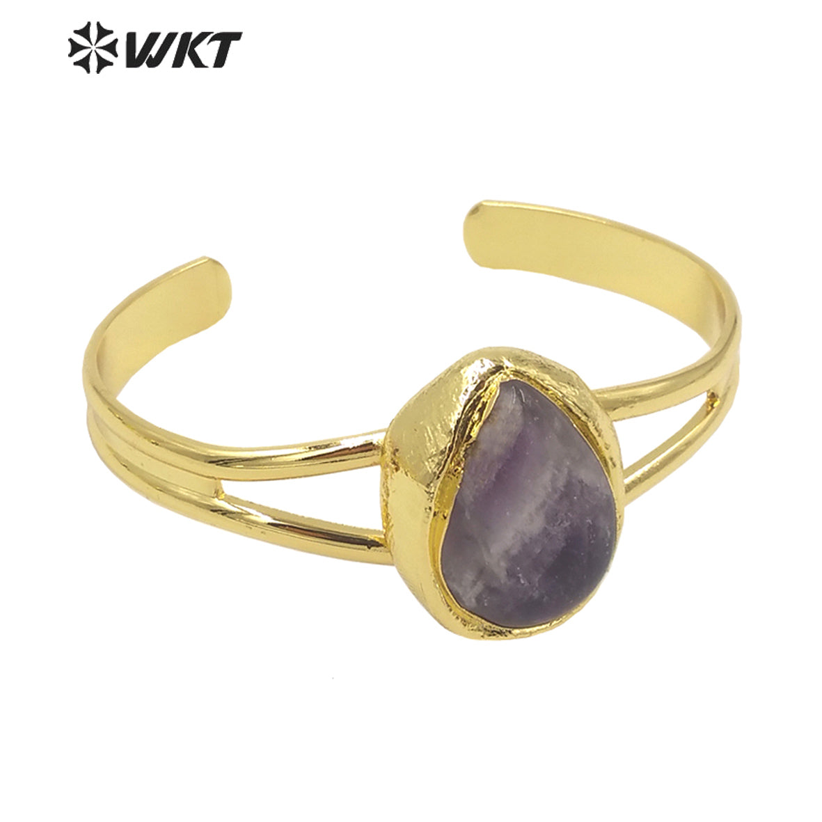 WT-B610 High Quality Charming Multicolor Gemstone Bangles Opening Adjustable Bangles 18k Gold Plated Natural Stone Bangles