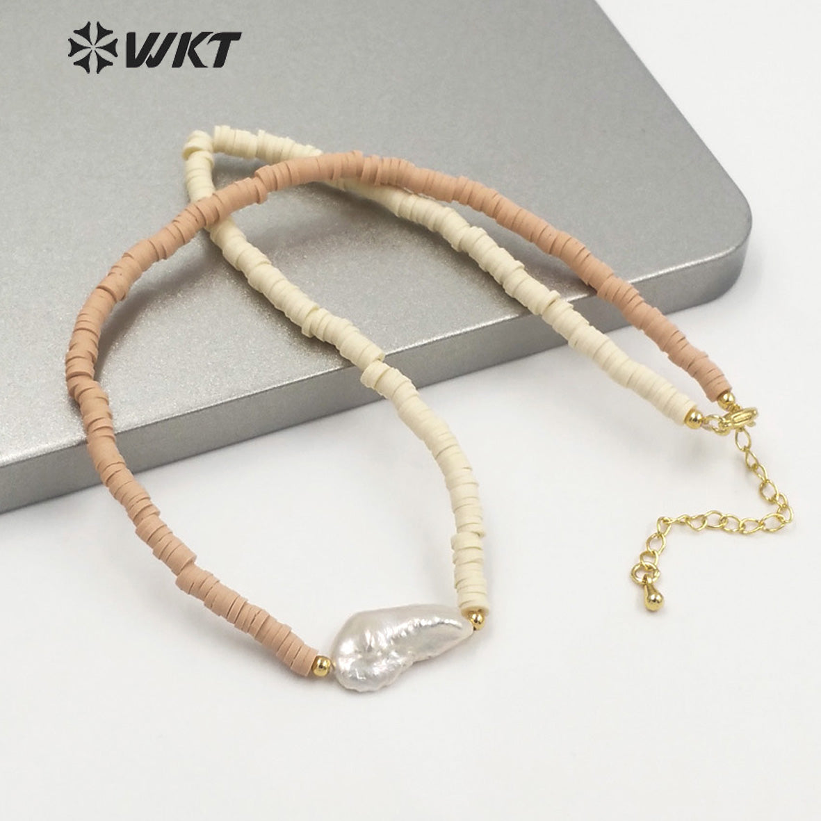 WT-JN130 Amazing Hand Make Strands 4mm Resin Beads Pearl Themed Necklace Lady Loved Natural Pearl Choker Necklace With Sand Color