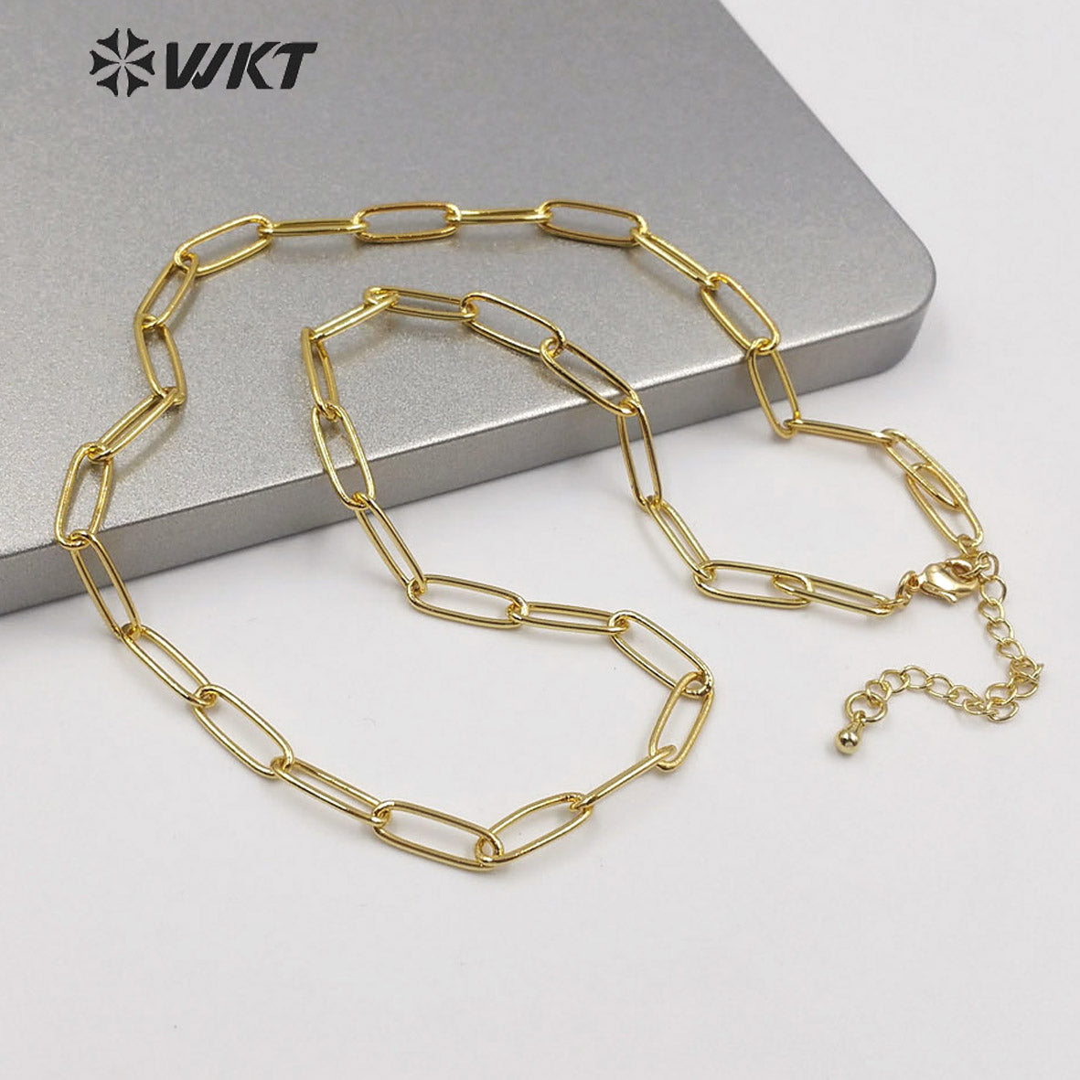 WT-N1224 HOT Populared 4x11mm 18k Real Gold Plated Brass Link Chain Necklace Fashion Jewelry Findings Chain Necklace