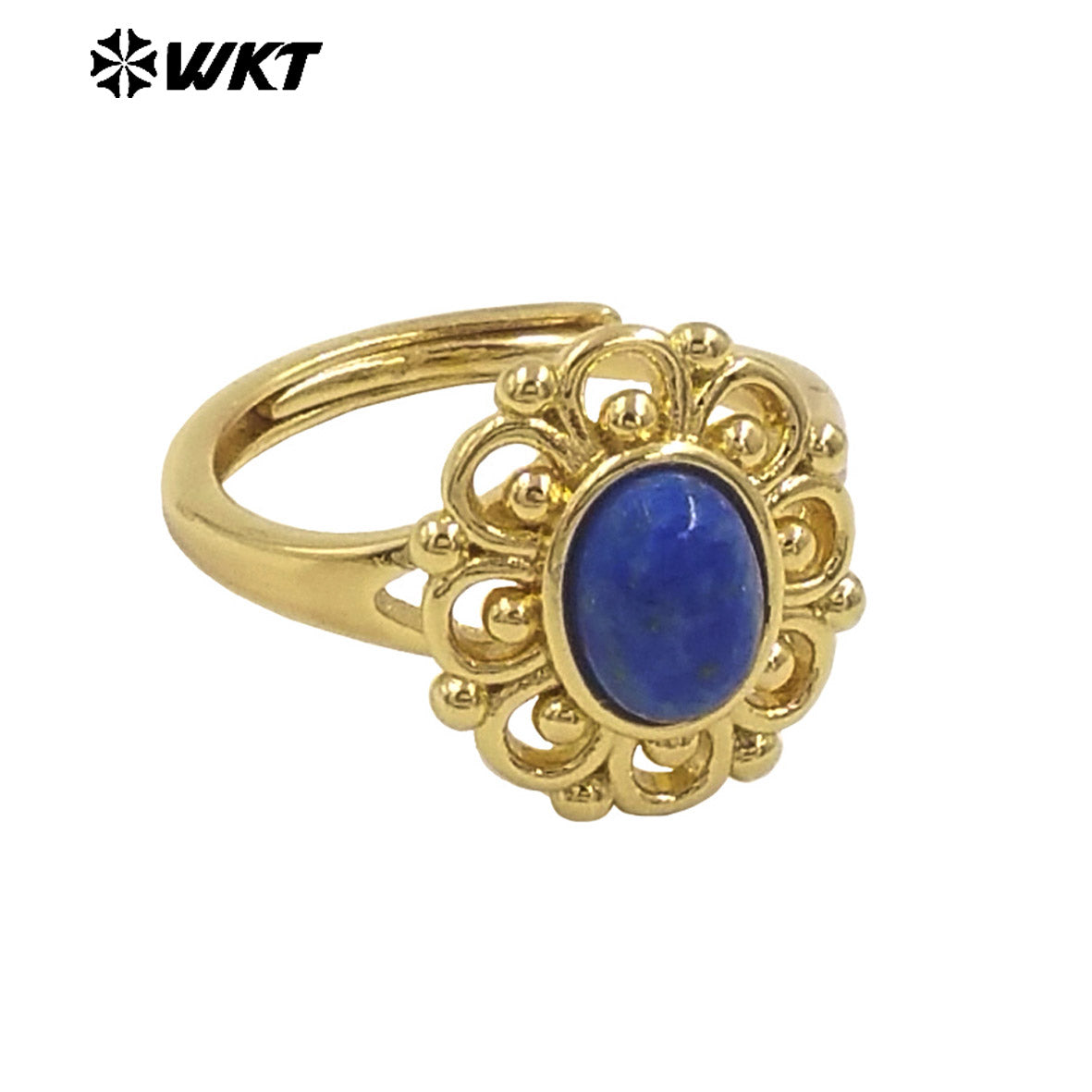 WT-R537 Wholesale Fashion 18K Real Gold Plated Round Hollow Flower Shape Design Natural Stone Ring for Women