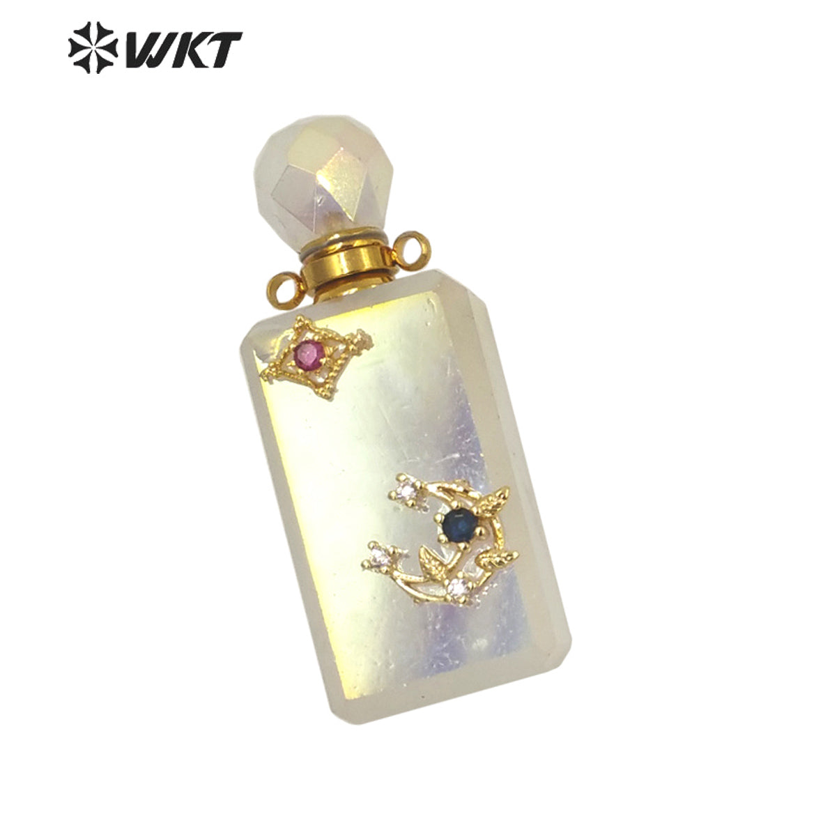WT-P1692 Factory Directly Sale Fashion Angel Aura Crystal Quartz Stone Perfume Bottle Pendant Gold Cz Charm Crystal Pendant