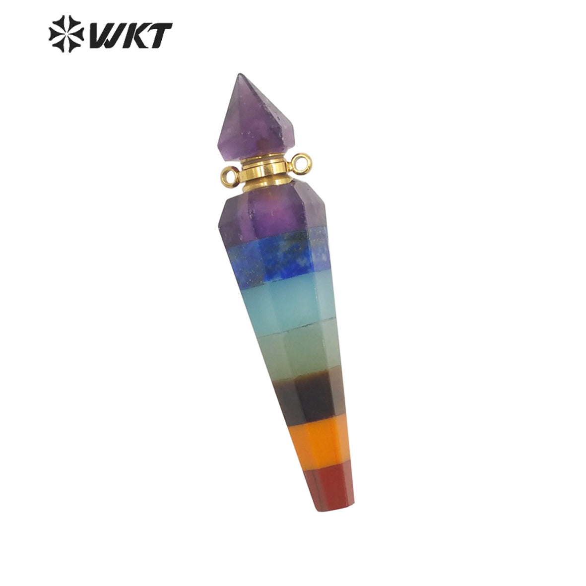 WT-P1870 Wholesale Fashion Energy CONICAL SHAPE Stone Pendant Load Perfume Bottle for Necklace Seven Chakela Bullet Bottle