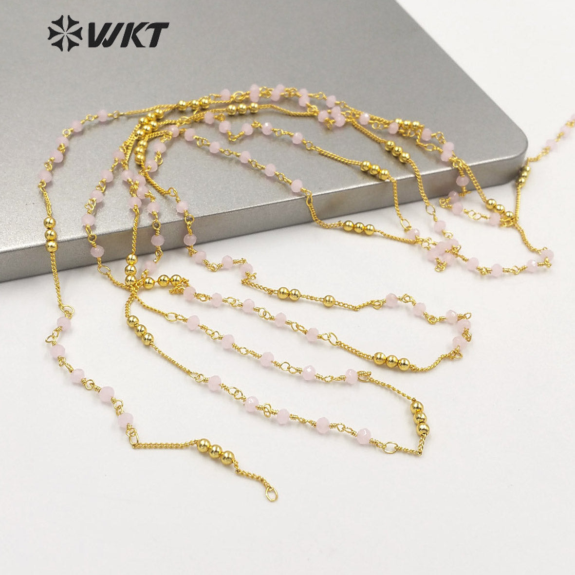 WT-RBC198 WKT New Design Fashion Gold Plated Satellite Beads Handmade Jewelry Design Brass Chain for Necklace Women Link Chain