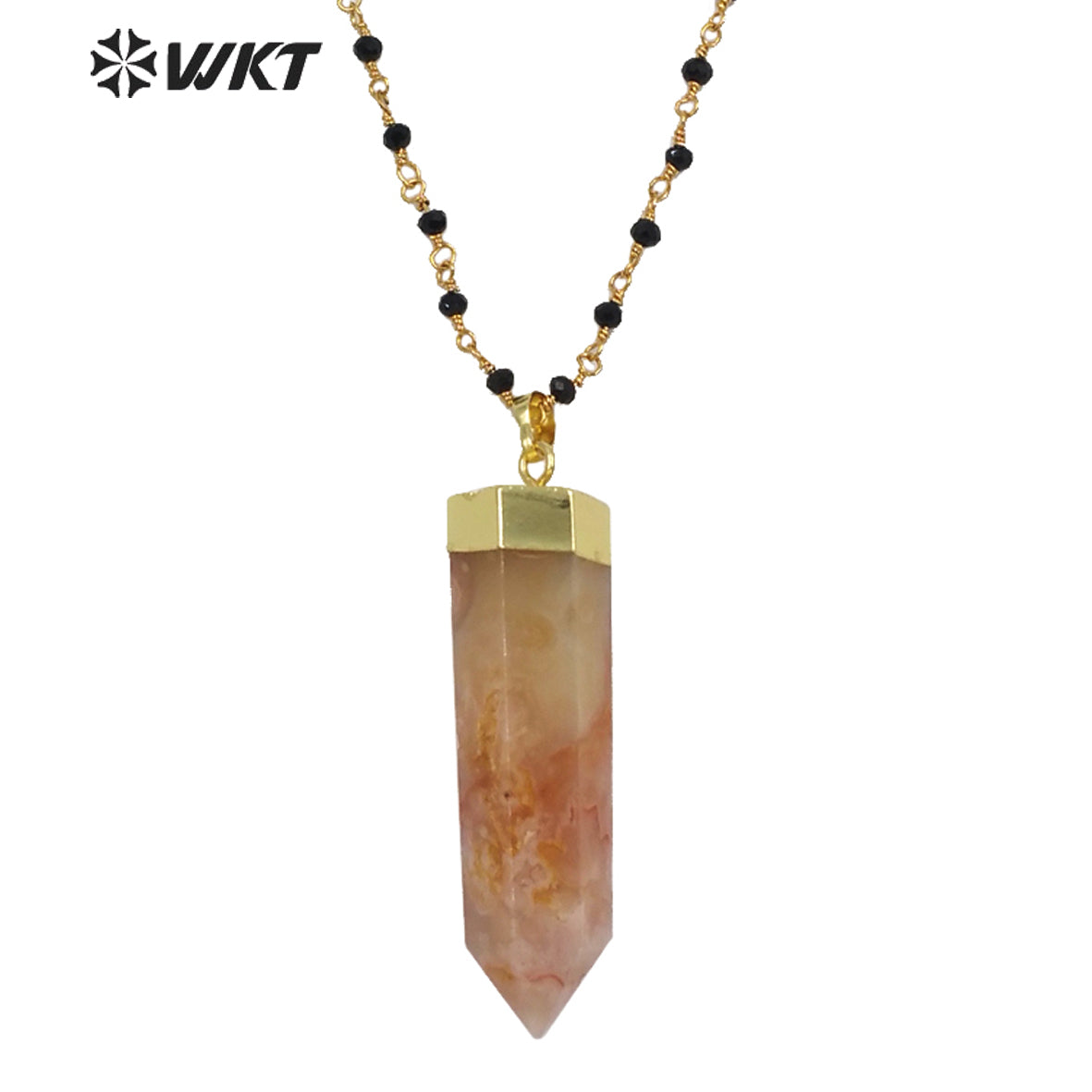 WT-N1294 Amazing High Polish Natural Hexagon Cherry Agate Pendant Necklace Fashion Gold Healing Spirit Quartz Point Necklace