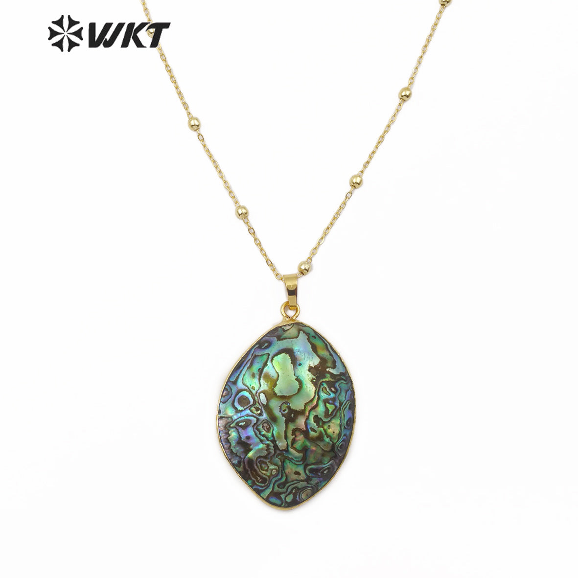 WT-JN080 Wholesale Irregular Oval Pendant With Random Size for Woman Jewelry Shell Pendant Natural Abalone Shell Necklace