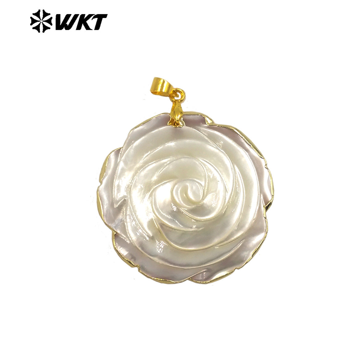 WT-JP404 Luxury Exquisite Rose Flower Shape Pendant Raw Natural Shell Hand Carved Gold Silver Plated Elegant Style Jewelry DIY