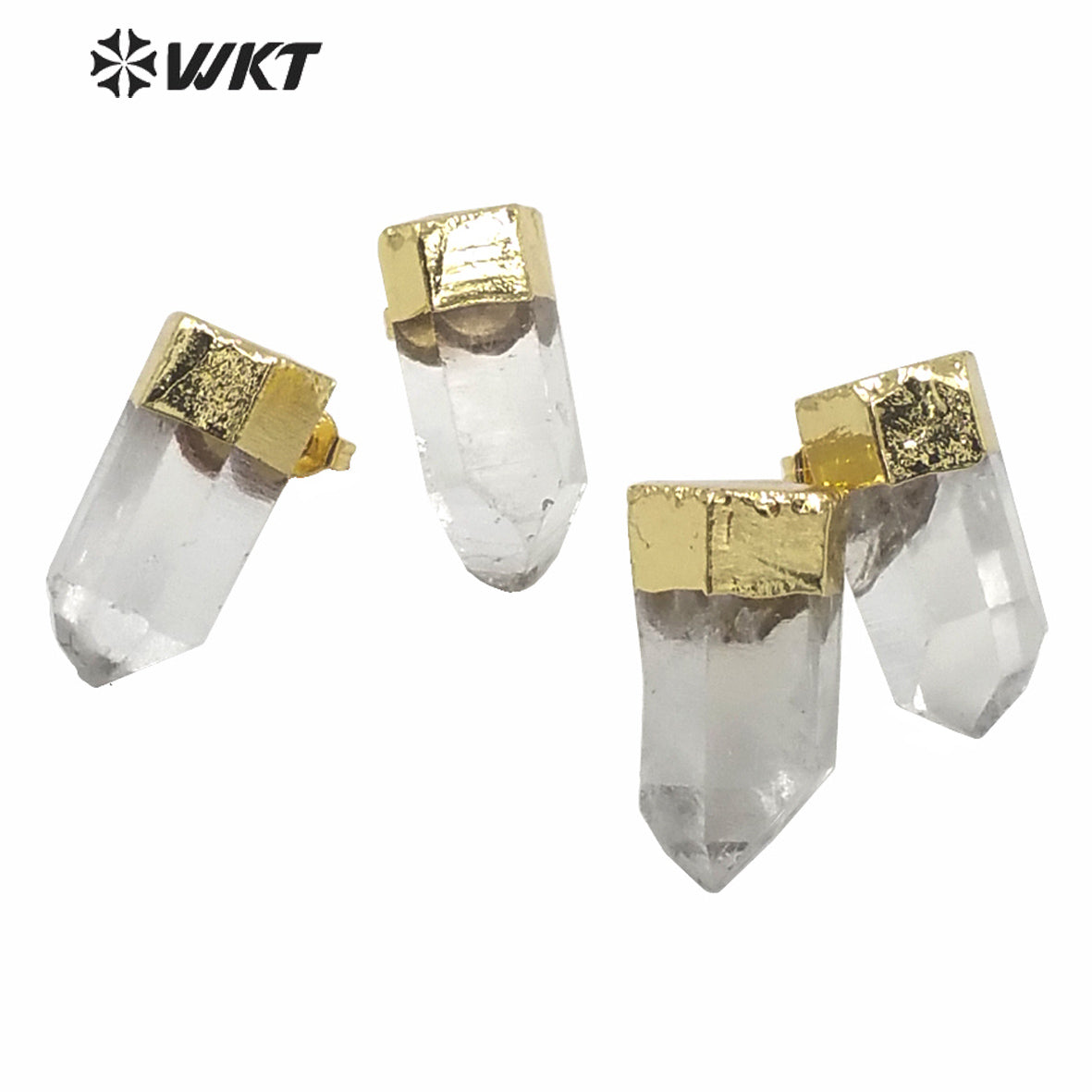 WT-E640 New Design Women Natural clear Crystal Quartz Earring Studs Fashion 18k Gold Plated Bullet Shape Quartz Studs