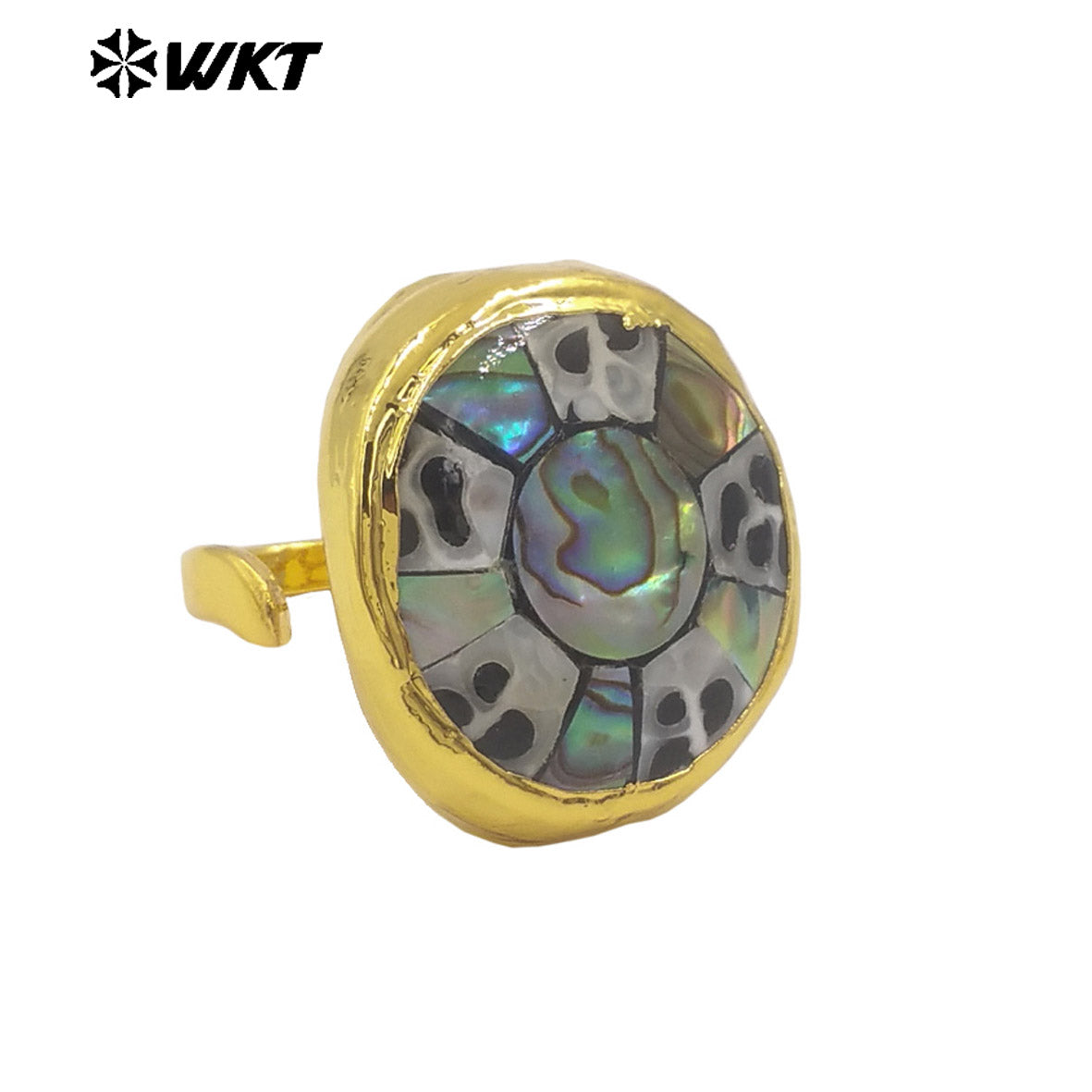 WT-MPR144 Good Quality Boutique Natural Shell Round And Square Gold Electroplated Adjustable Rings For Party Unique Accessories