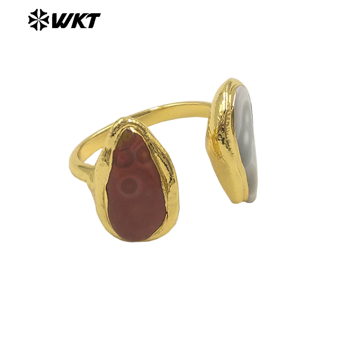 WT-R567 New Arrival 18K Gold Plated Teardrop Shape Stone Ocean Jasper Ring Adjustable Size Fine Party Jewelry Accessory