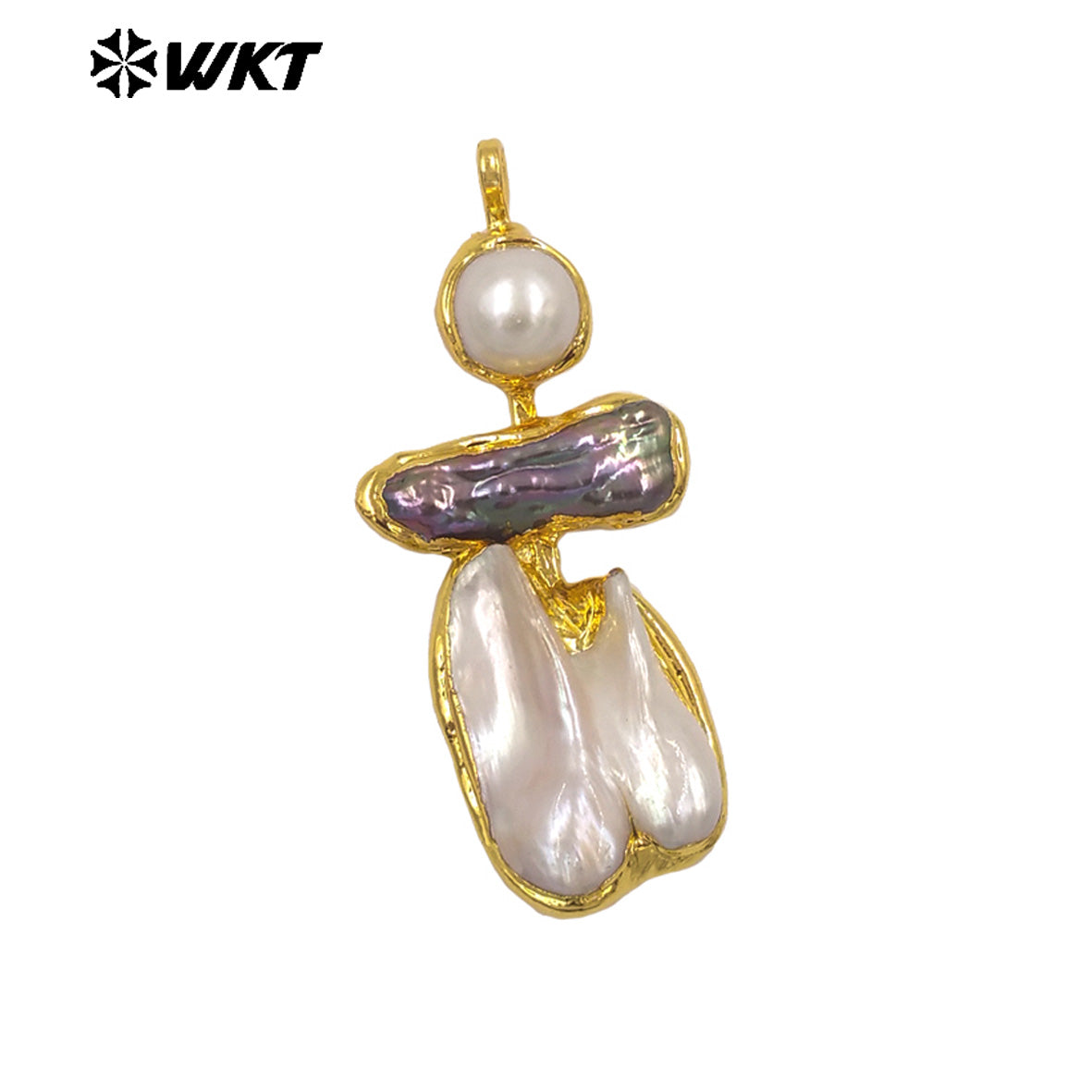 WT-JP433 Exquisite Back Full Gold Plated With Random Shape Natural Freshwater Pearl Pendant For Ladies Elegant Earrings Making