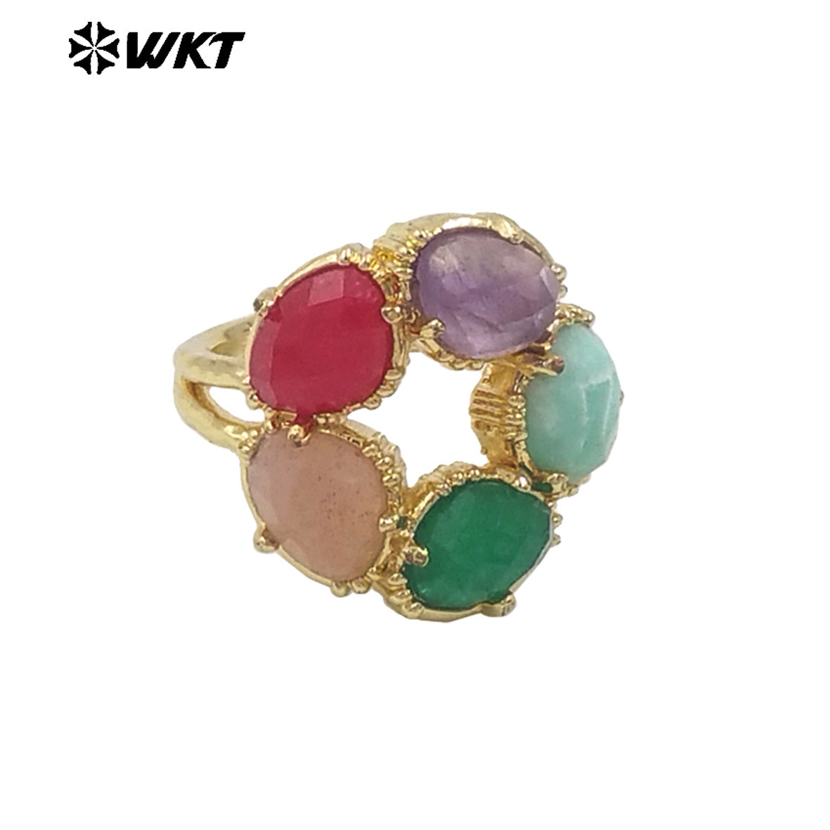 WT-R528 Wholesale New Colorful Gemstone Made Assemble Flower Stone Women Ring With Claw Setting for Anniversary