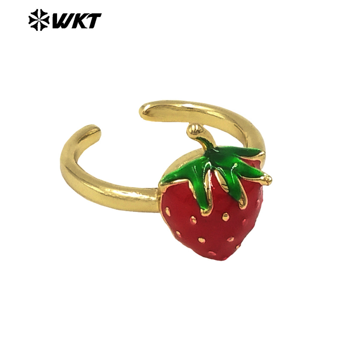 WT-RF007 New Arrival Yellow Brass With Drop Oil Ring Women Lovely Strawberry Design Gold Plated For Party Jewelry Accessories